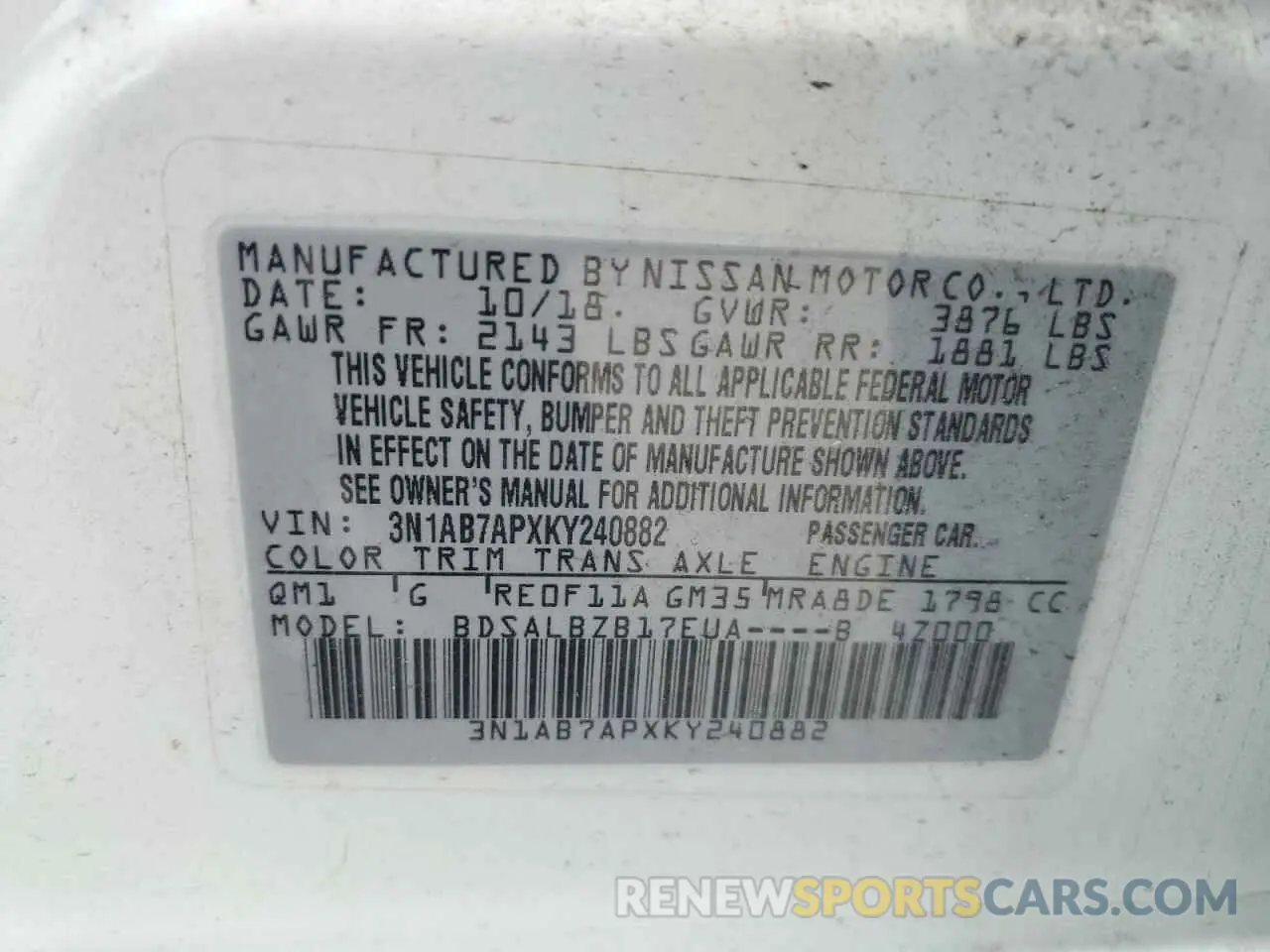 13 Photograph of a damaged car 3N1AB7APXKY240882 NISSAN SENTRA 2019