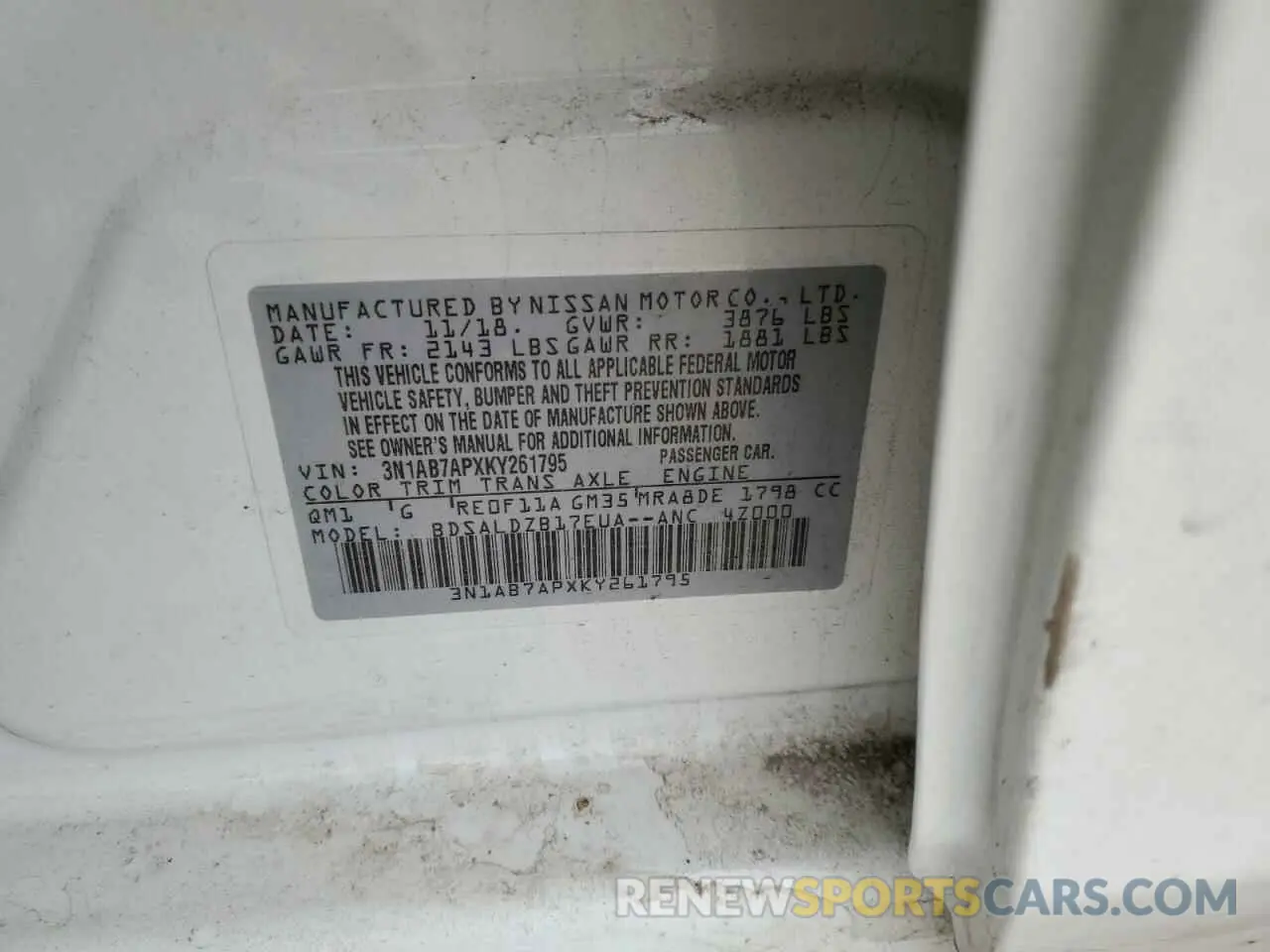 12 Photograph of a damaged car 3N1AB7APXKY261795 NISSAN SENTRA 2019