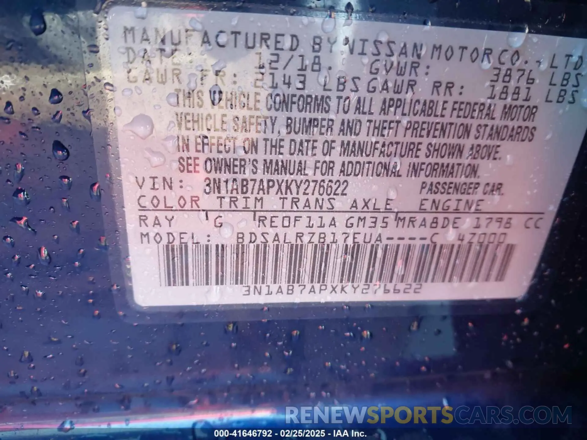9 Photograph of a damaged car 3N1AB7APXKY276622 NISSAN SENTRA 2019