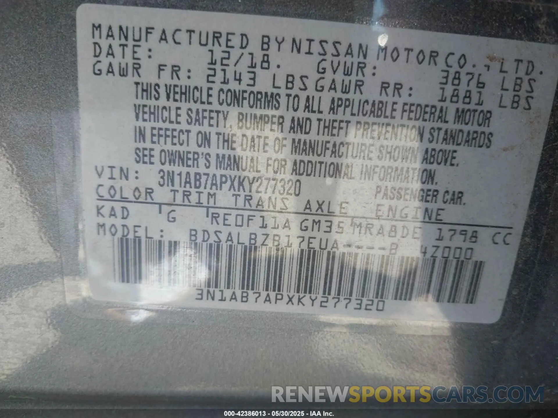 9 Photograph of a damaged car 3N1AB7APXKY277320 NISSAN SENTRA 2019
