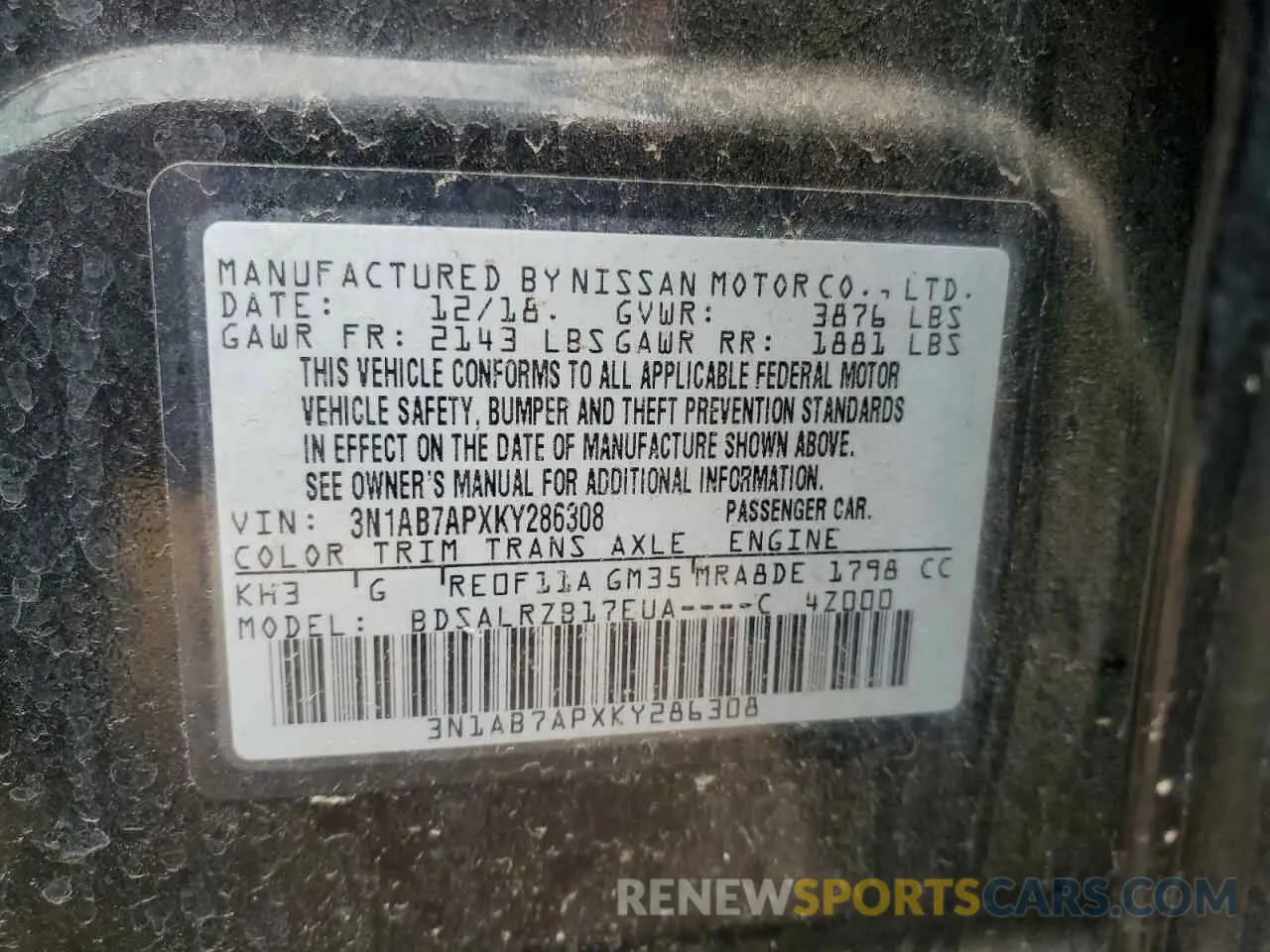 14 Photograph of a damaged car 3N1AB7APXKY286308 NISSAN SENTRA 2019