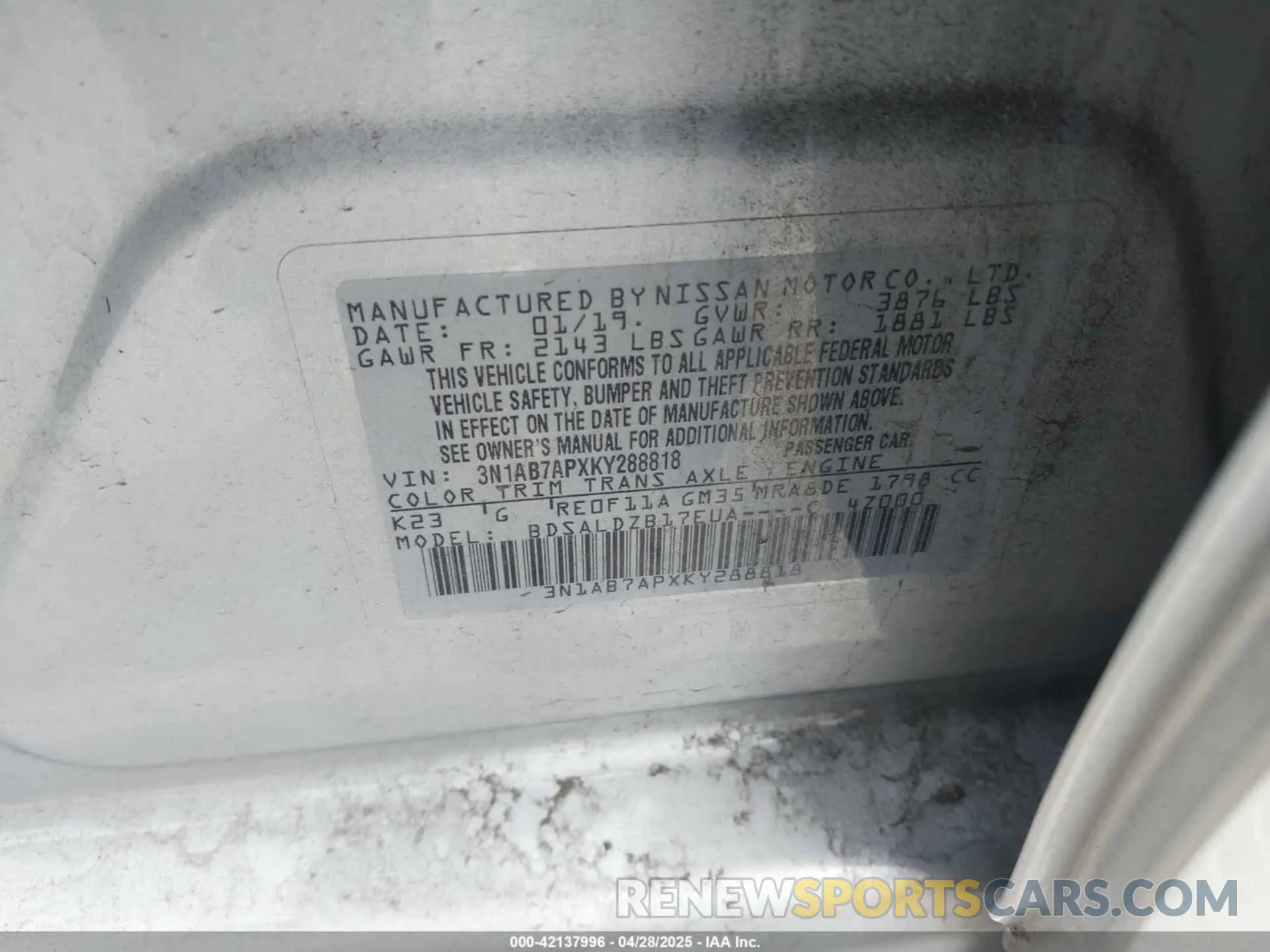 9 Photograph of a damaged car 3N1AB7APXKY288818 NISSAN SENTRA 2019