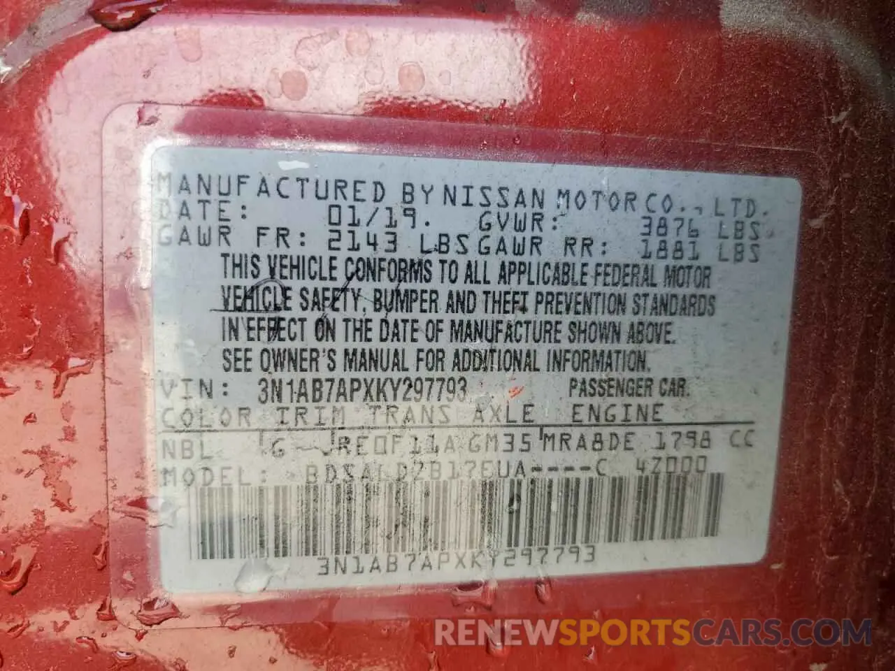 13 Photograph of a damaged car 3N1AB7APXKY297793 NISSAN SENTRA 2019