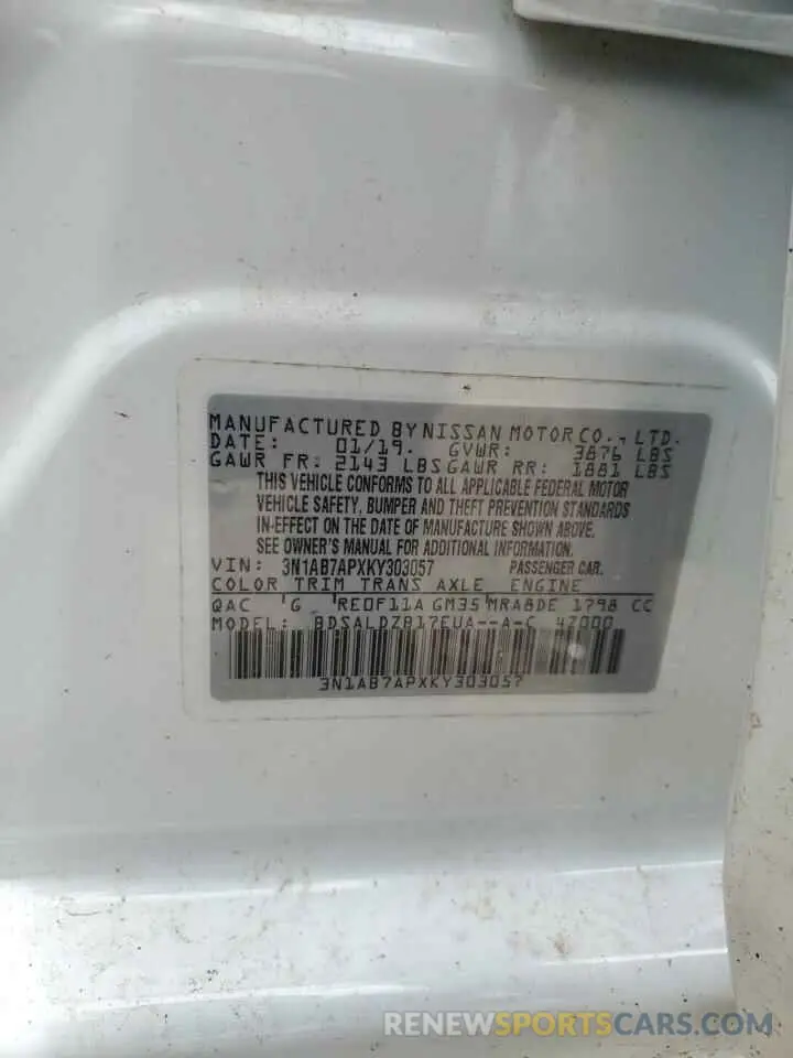 12 Photograph of a damaged car 3N1AB7APXKY303057 NISSAN SENTRA 2019