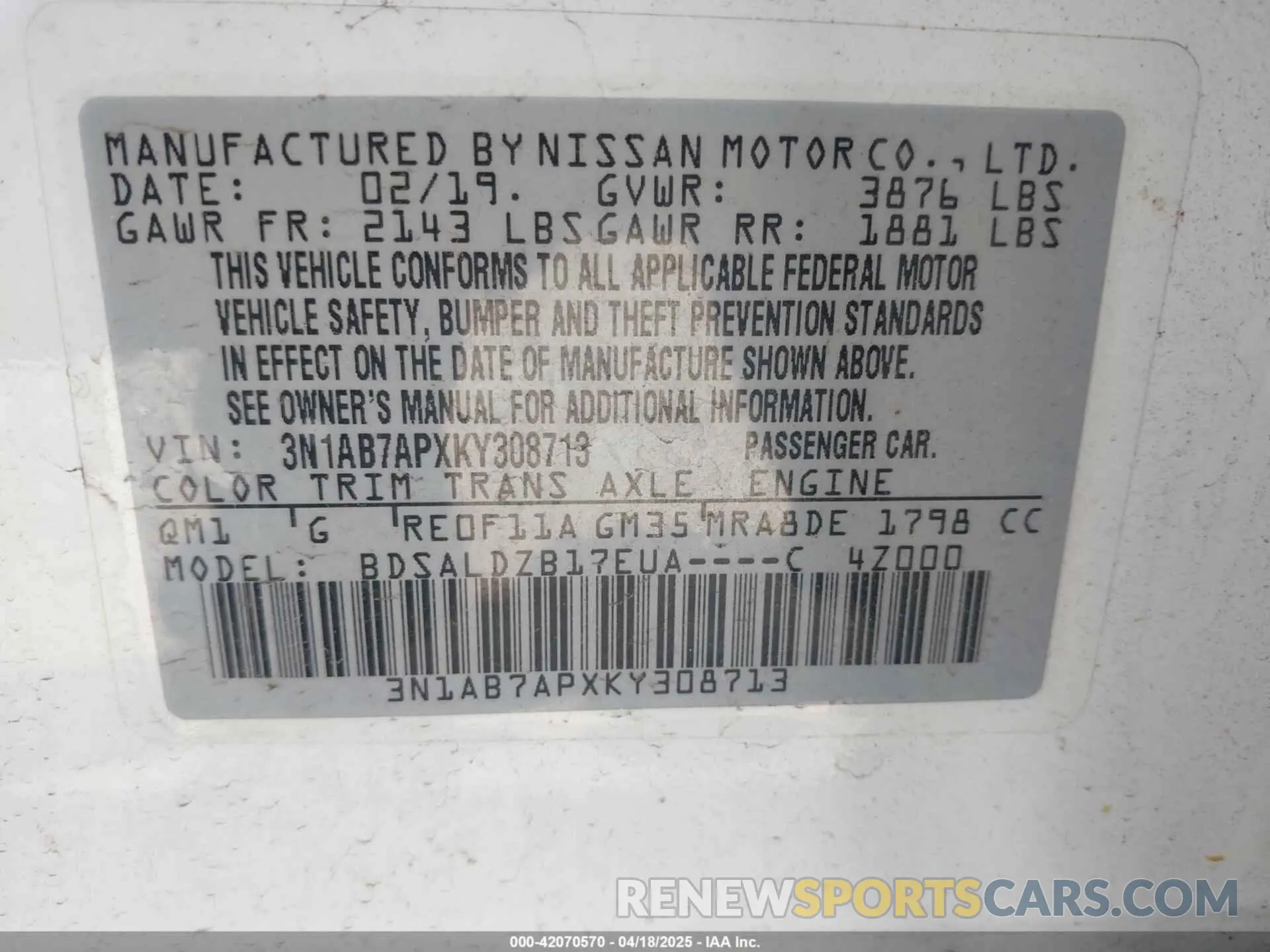 9 Photograph of a damaged car 3N1AB7APXKY308713 NISSAN SENTRA 2019