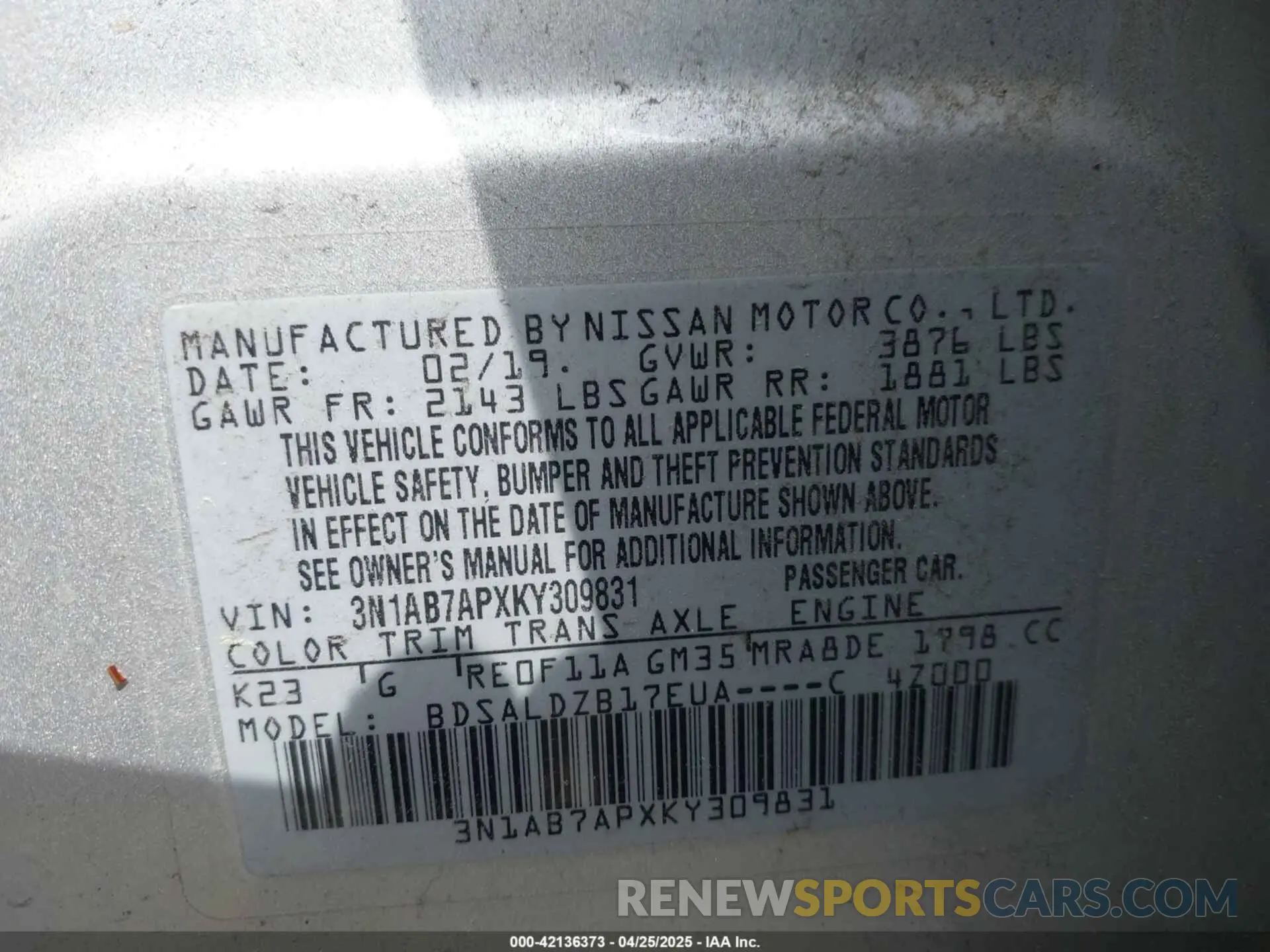 9 Photograph of a damaged car 3N1AB7APXKY309831 NISSAN SENTRA 2019