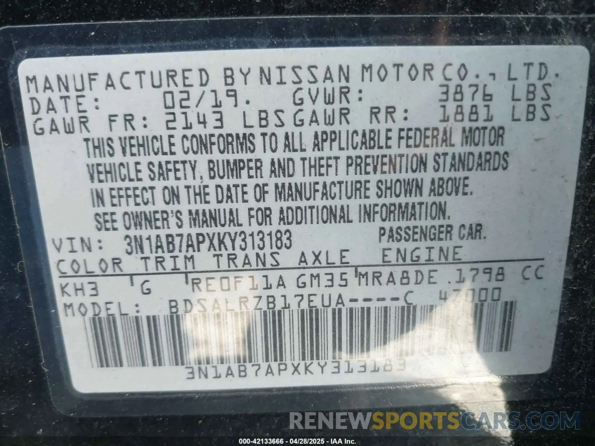9 Photograph of a damaged car 3N1AB7APXKY313183 NISSAN SENTRA 2019