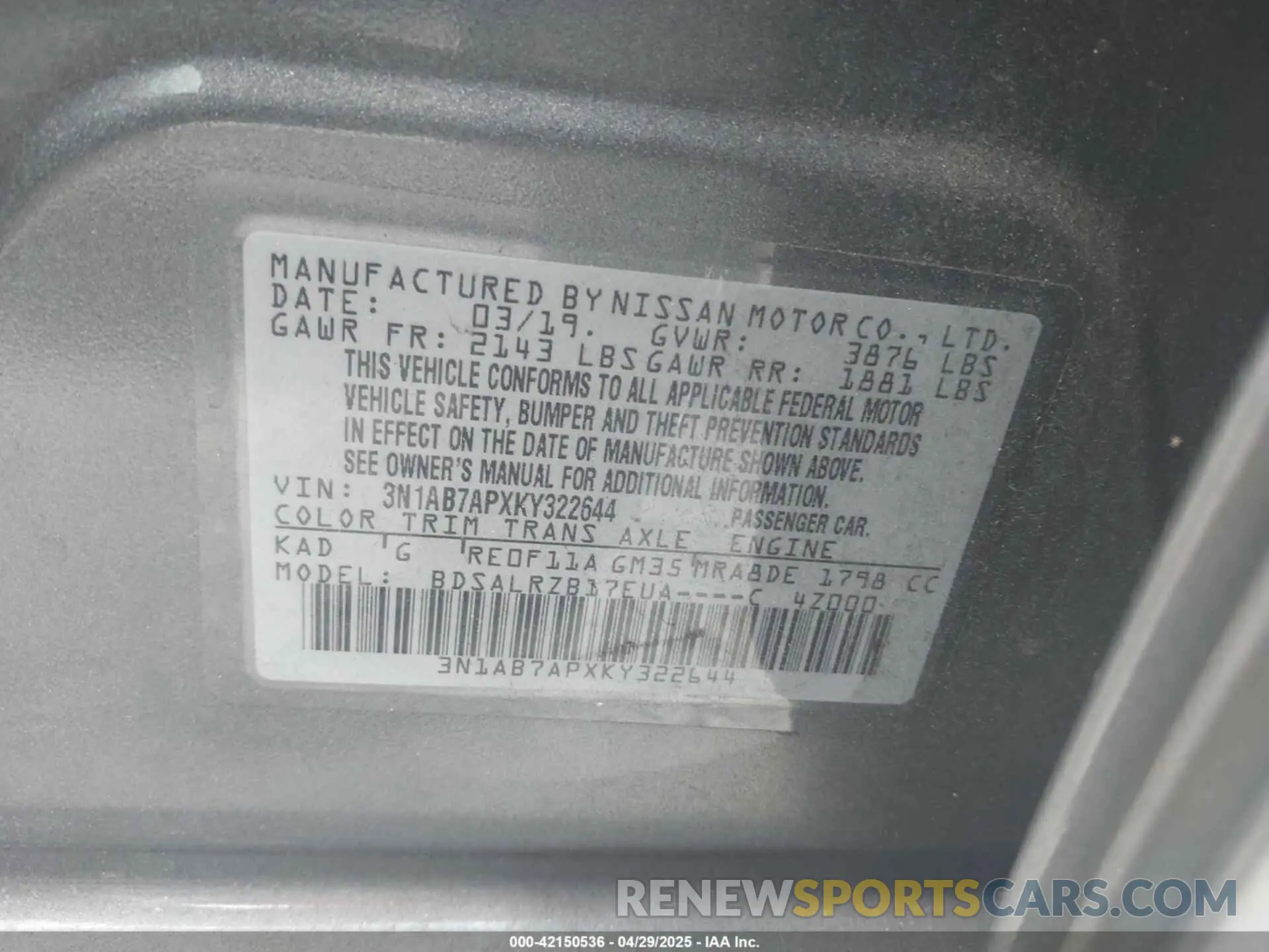 9 Photograph of a damaged car 3N1AB7APXKY322644 NISSAN SENTRA 2019