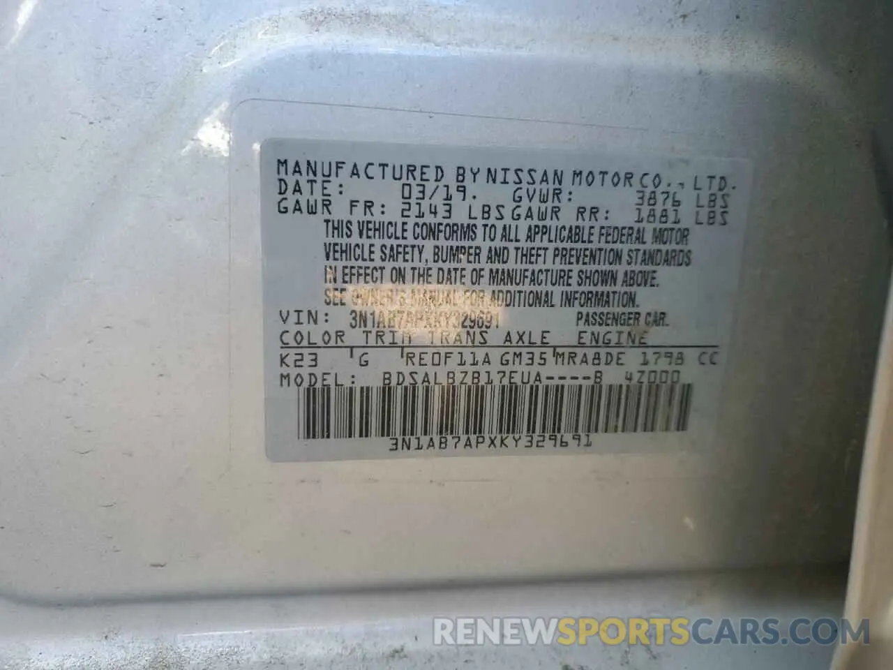 12 Photograph of a damaged car 3N1AB7APXKY329691 NISSAN SENTRA 2019