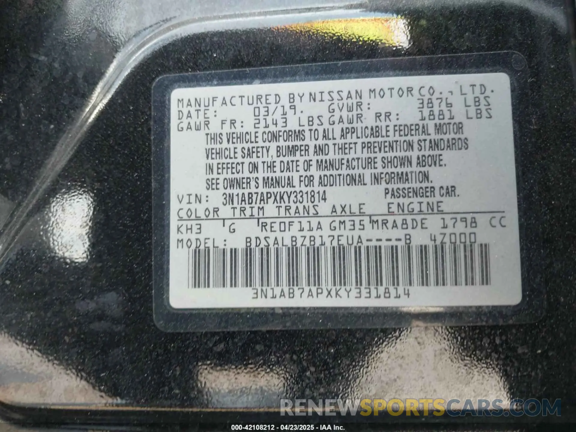 9 Photograph of a damaged car 3N1AB7APXKY331814 NISSAN SENTRA 2019