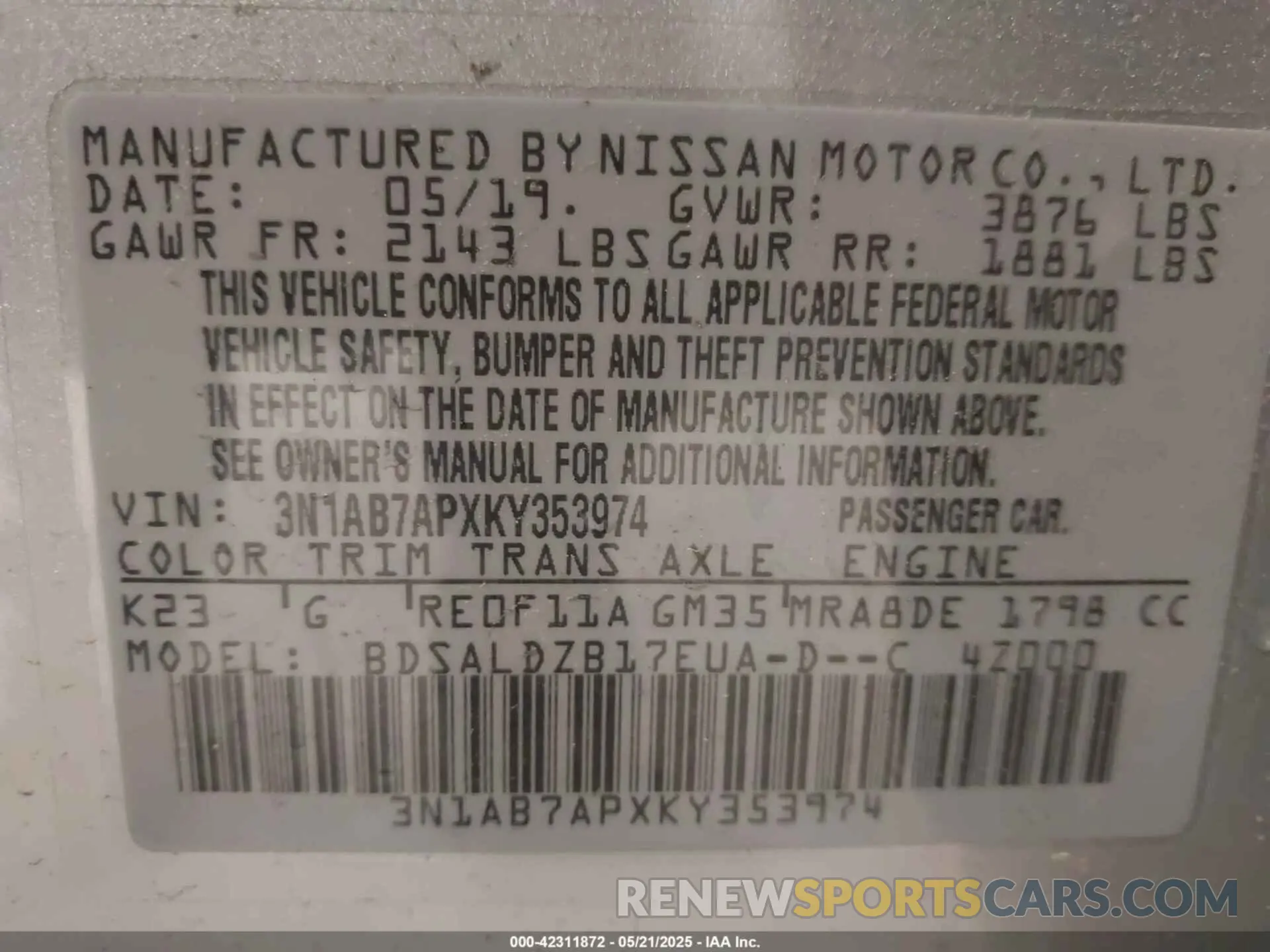 9 Photograph of a damaged car 3N1AB7APXKY353974 NISSAN SENTRA 2019