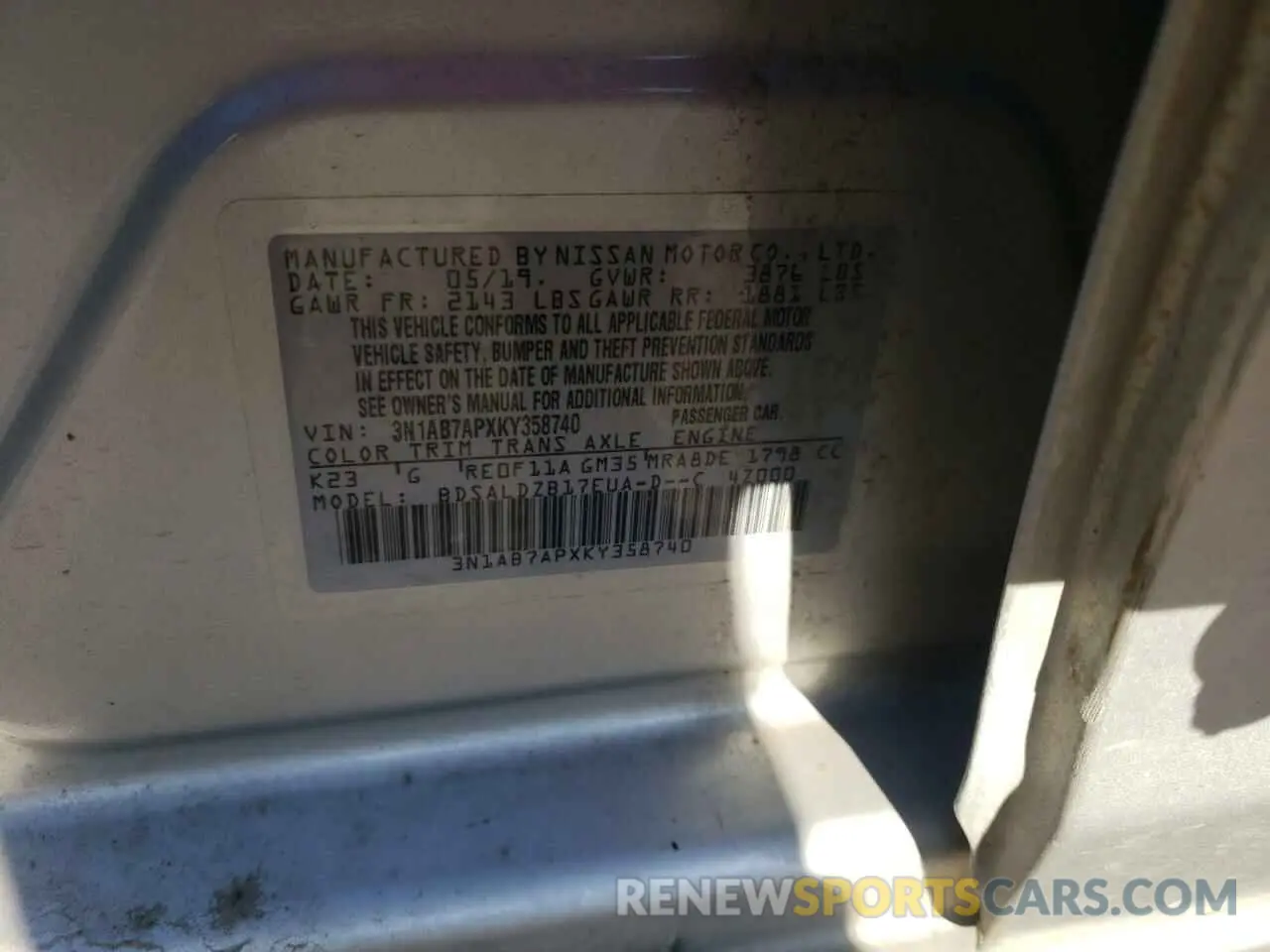 12 Photograph of a damaged car 3N1AB7APXKY358740 NISSAN SENTRA 2019