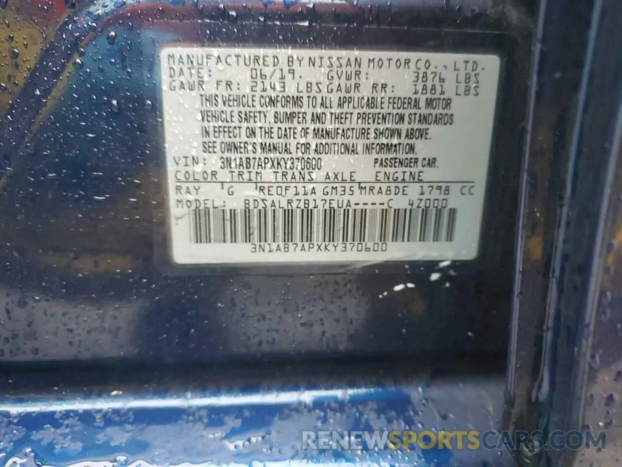 12 Photograph of a damaged car 3N1AB7APXKY370600 NISSAN SENTRA 2019