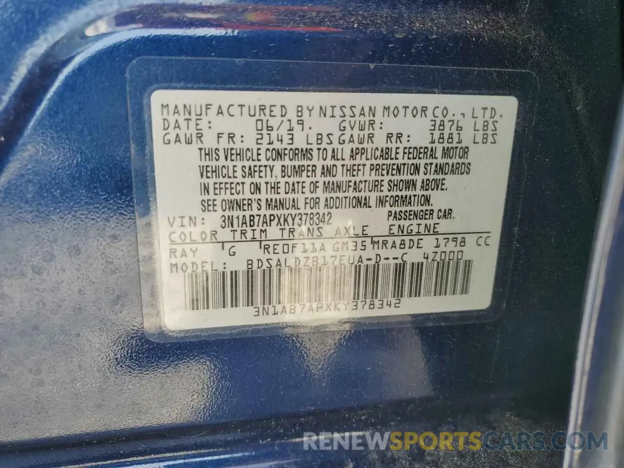 12 Photograph of a damaged car 3N1AB7APXKY378342 NISSAN SENTRA 2019