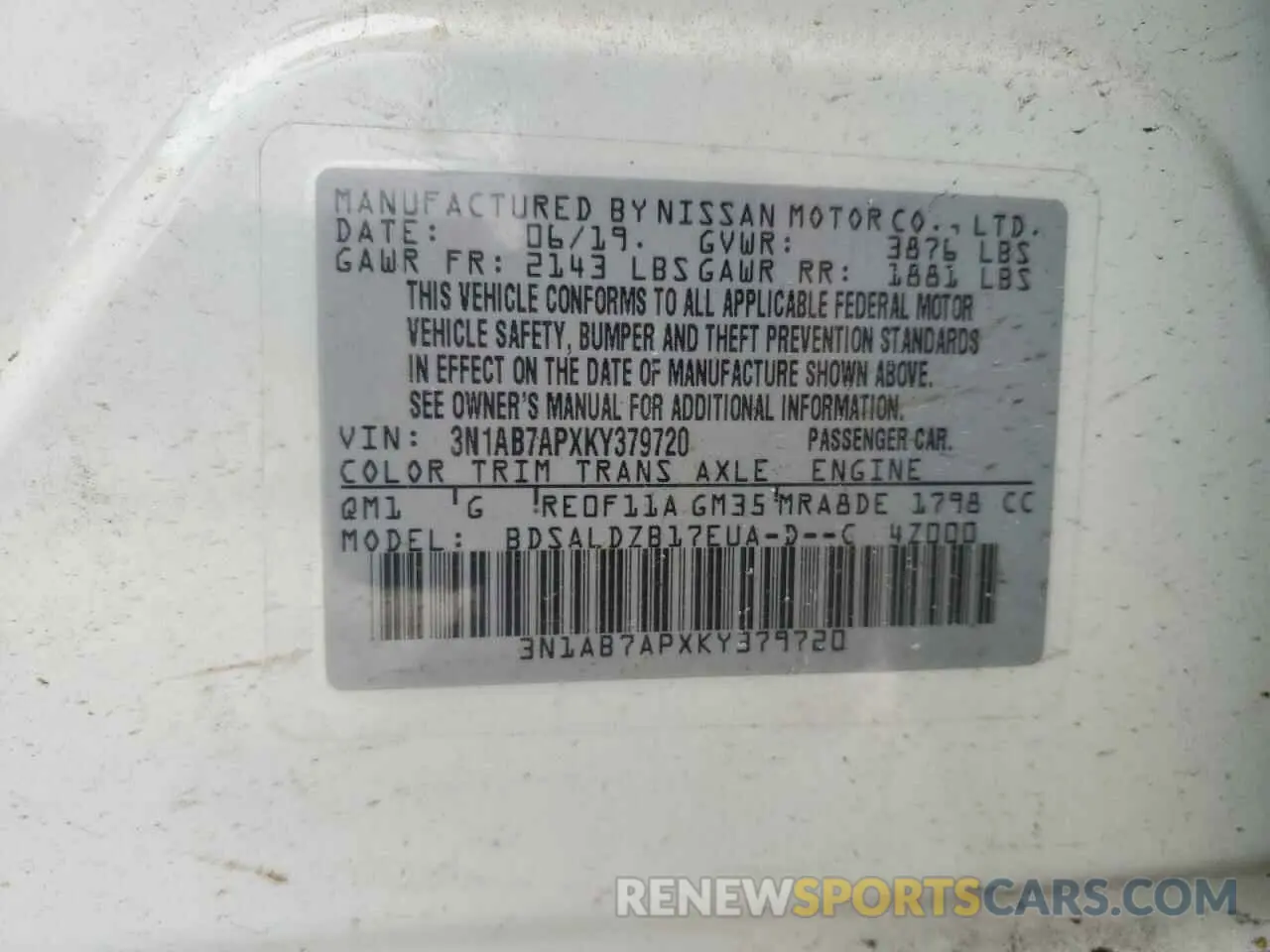 12 Photograph of a damaged car 3N1AB7APXKY379720 NISSAN SENTRA 2019