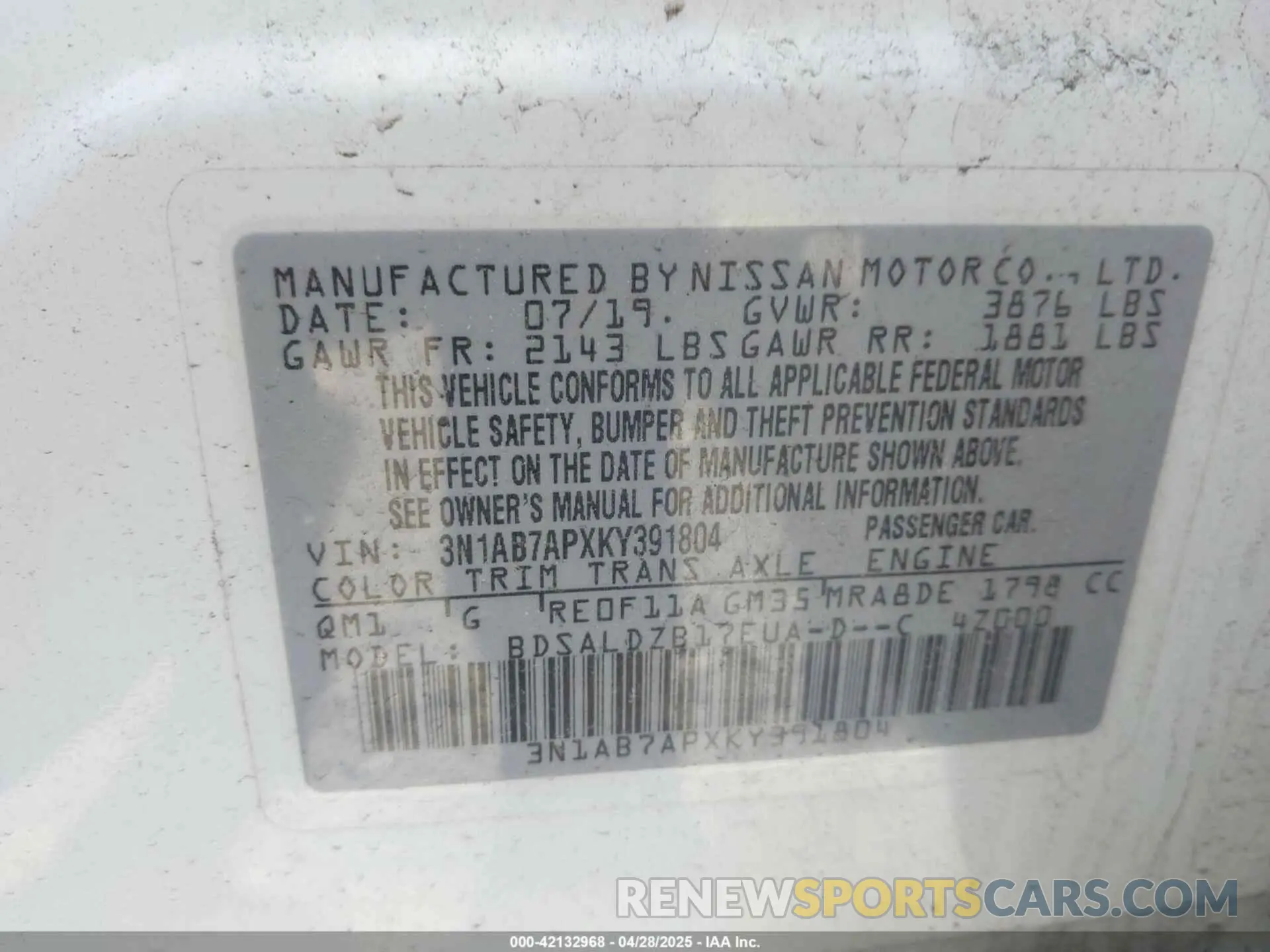 9 Photograph of a damaged car 3N1AB7APXKY391804 NISSAN SENTRA 2019