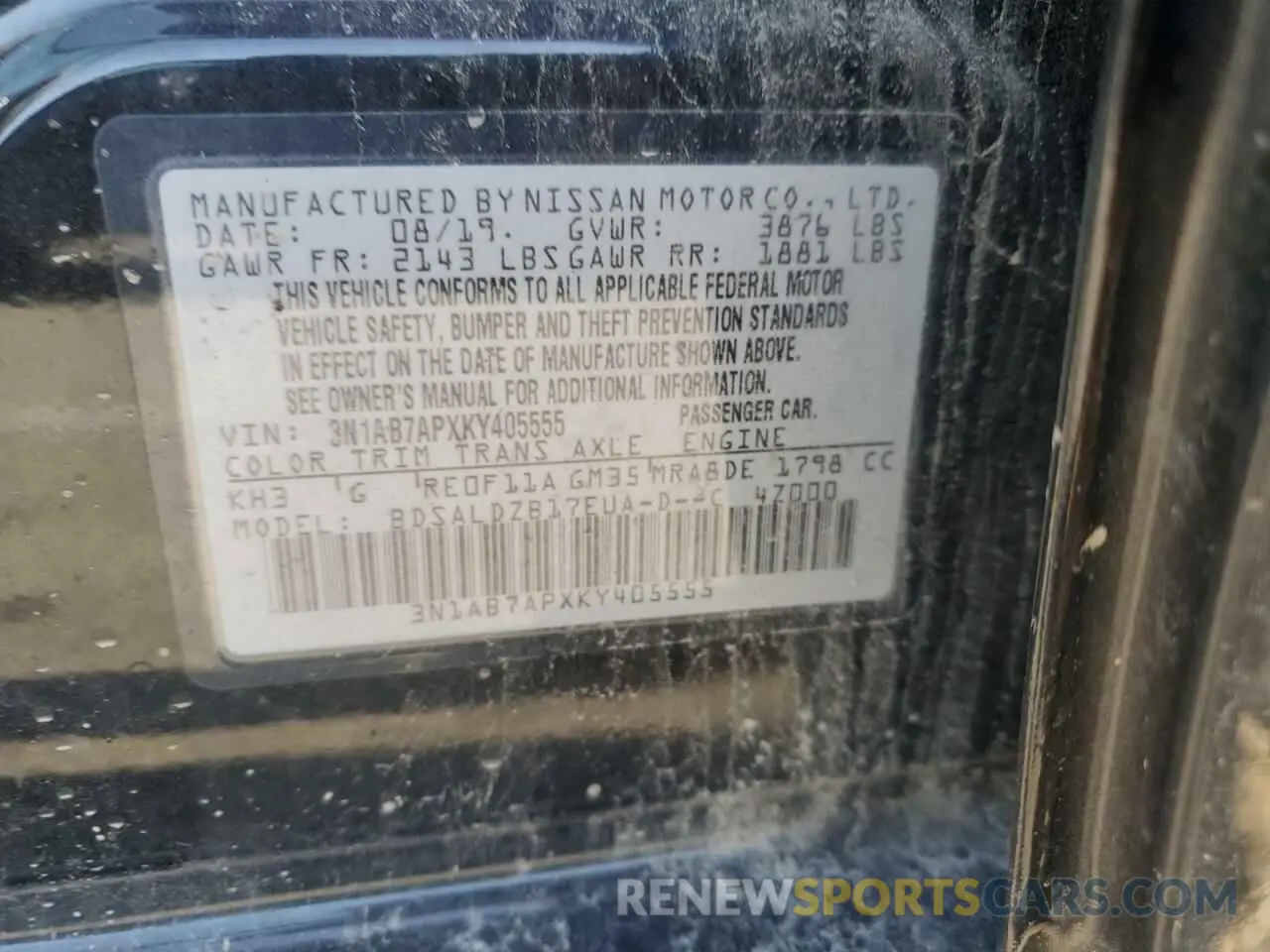 12 Photograph of a damaged car 3N1AB7APXKY405555 NISSAN SENTRA 2019