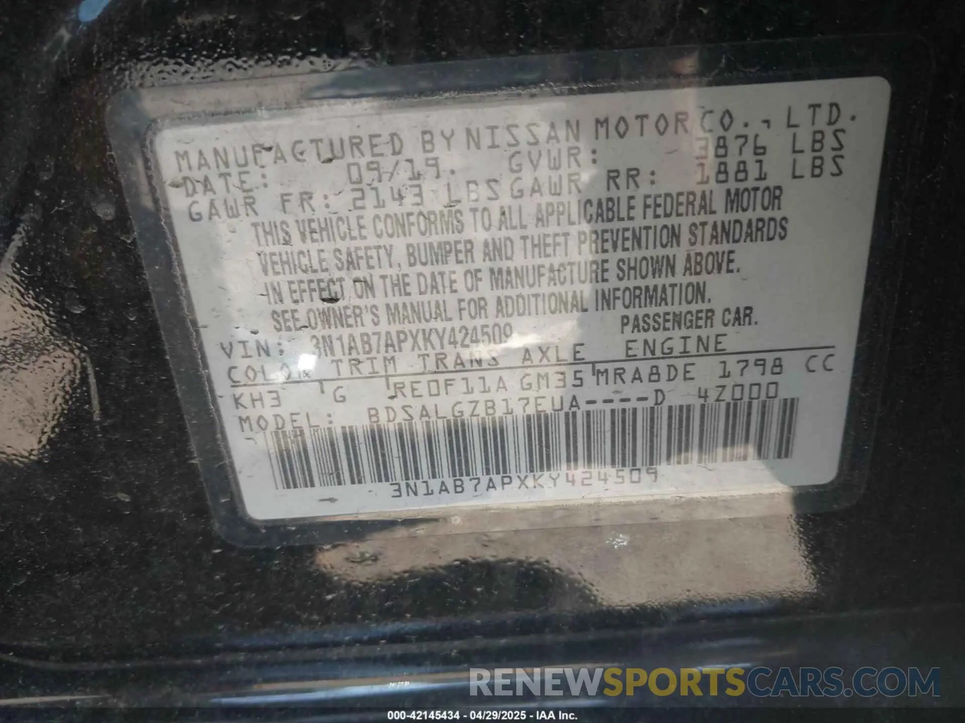 9 Photograph of a damaged car 3N1AB7APXKY424509 NISSAN SENTRA 2019
