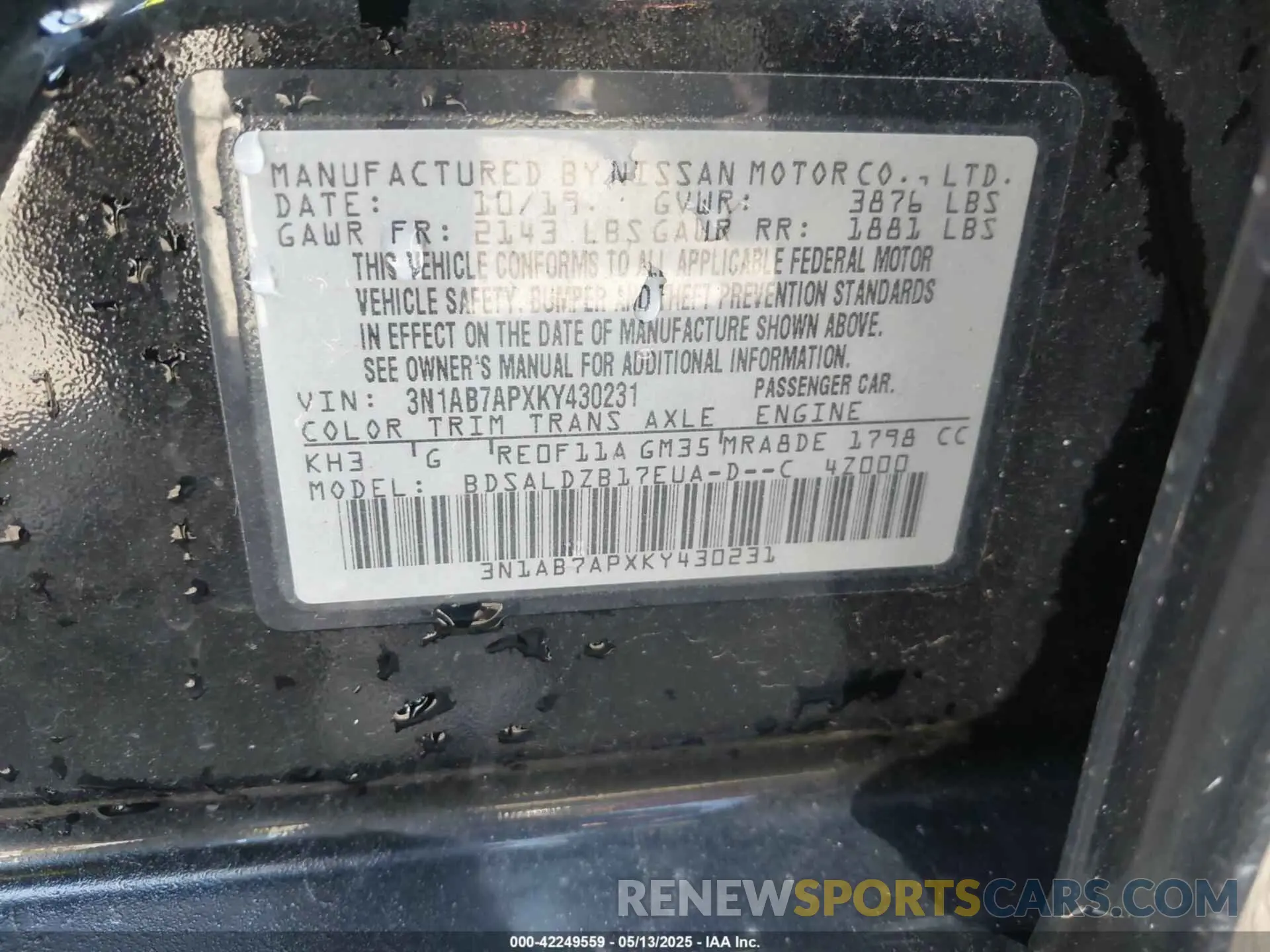 9 Photograph of a damaged car 3N1AB7APXKY430231 NISSAN SENTRA 2019