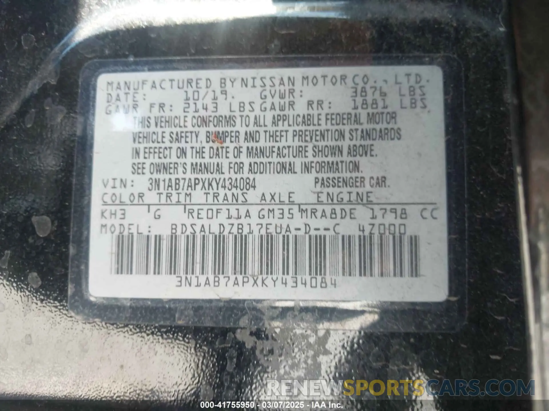 9 Photograph of a damaged car 3N1AB7APXKY434084 NISSAN SENTRA 2019