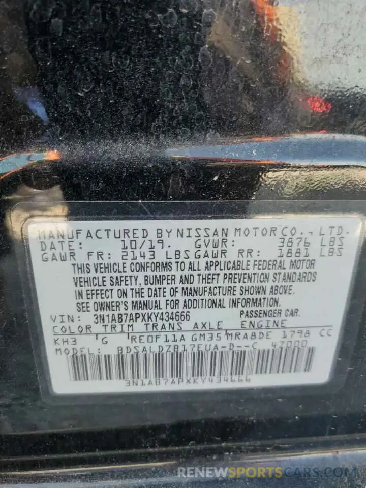 13 Photograph of a damaged car 3N1AB7APXKY434666 NISSAN SENTRA 2019
