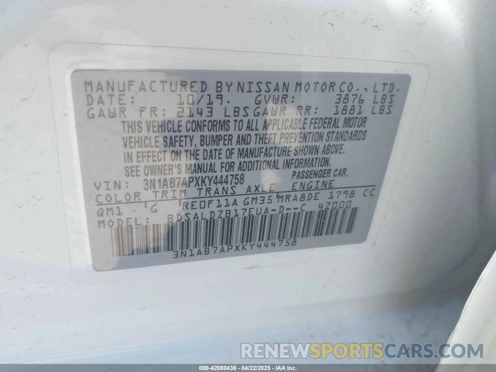 9 Photograph of a damaged car 3N1AB7APXKY444758 NISSAN SENTRA 2019