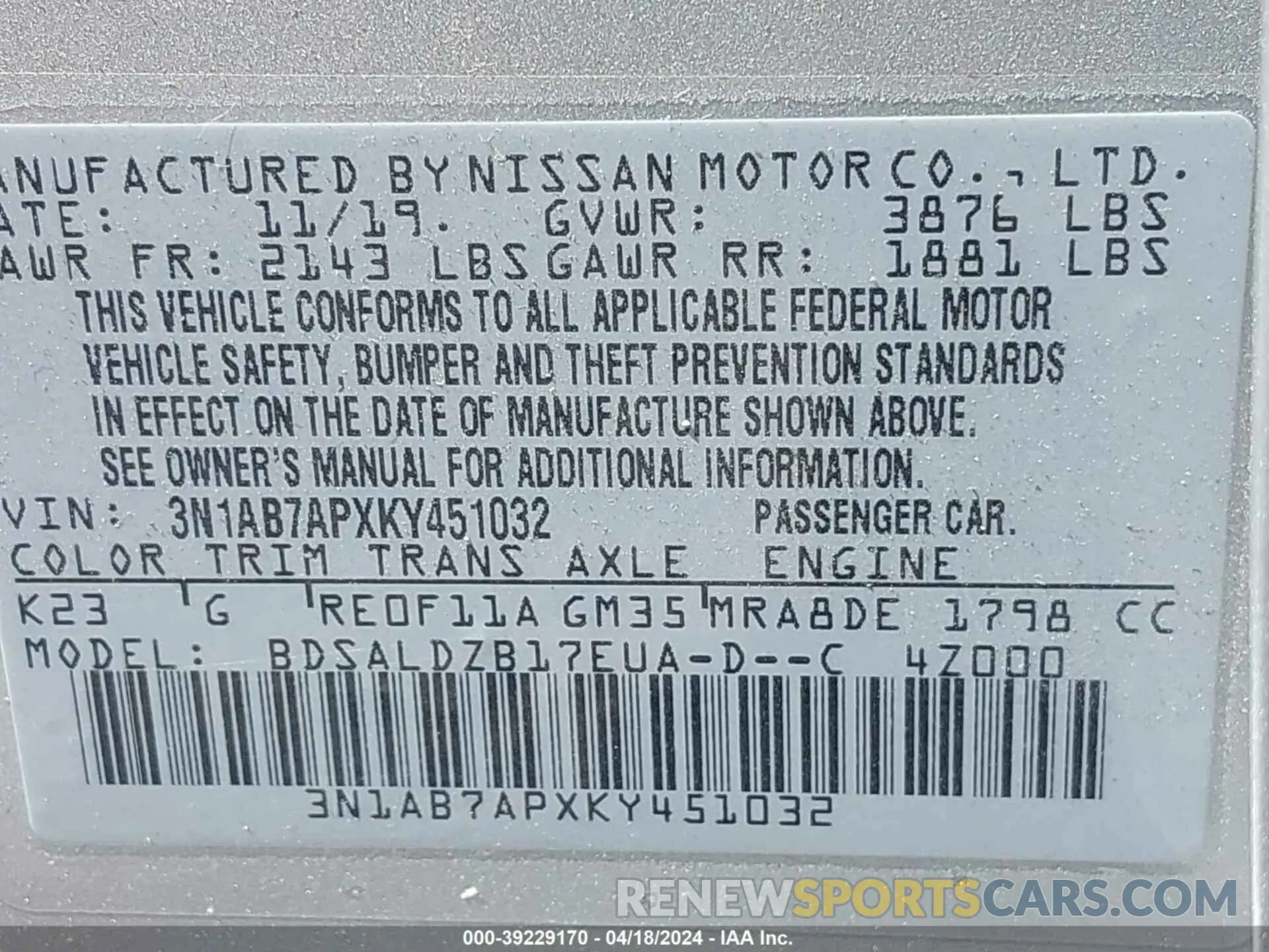 9 Photograph of a damaged car 3N1AB7APXKY451032 NISSAN SENTRA 2019
