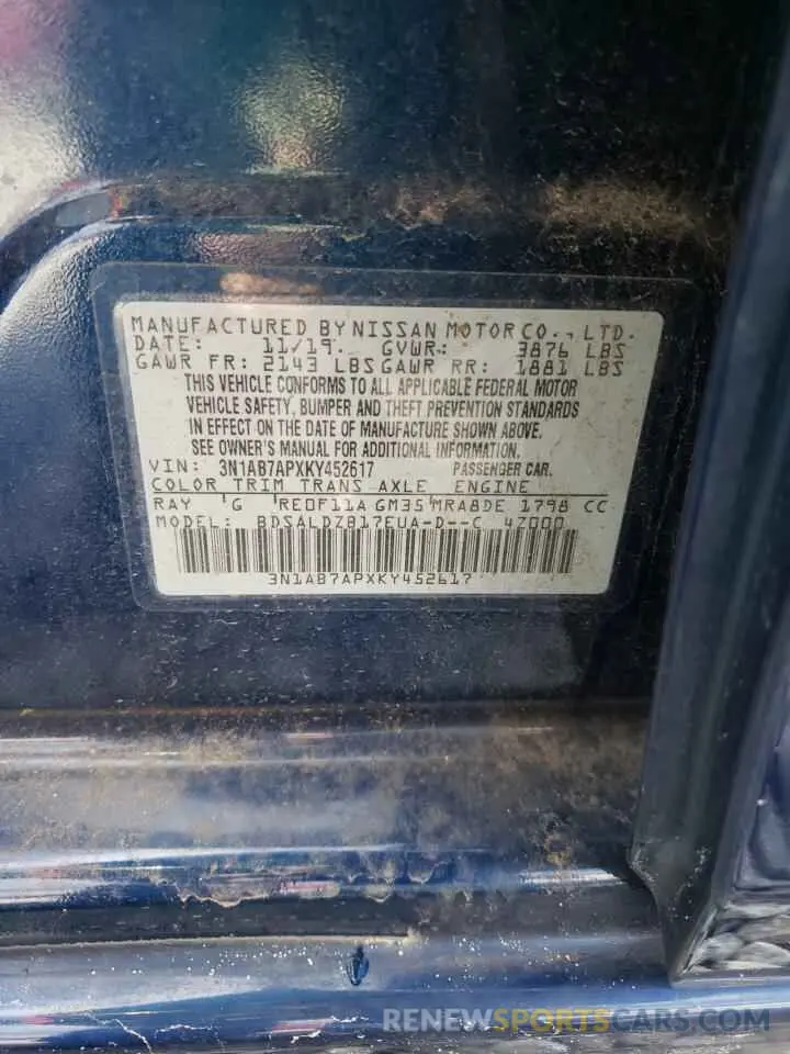 12 Photograph of a damaged car 3N1AB7APXKY452617 NISSAN SENTRA 2019