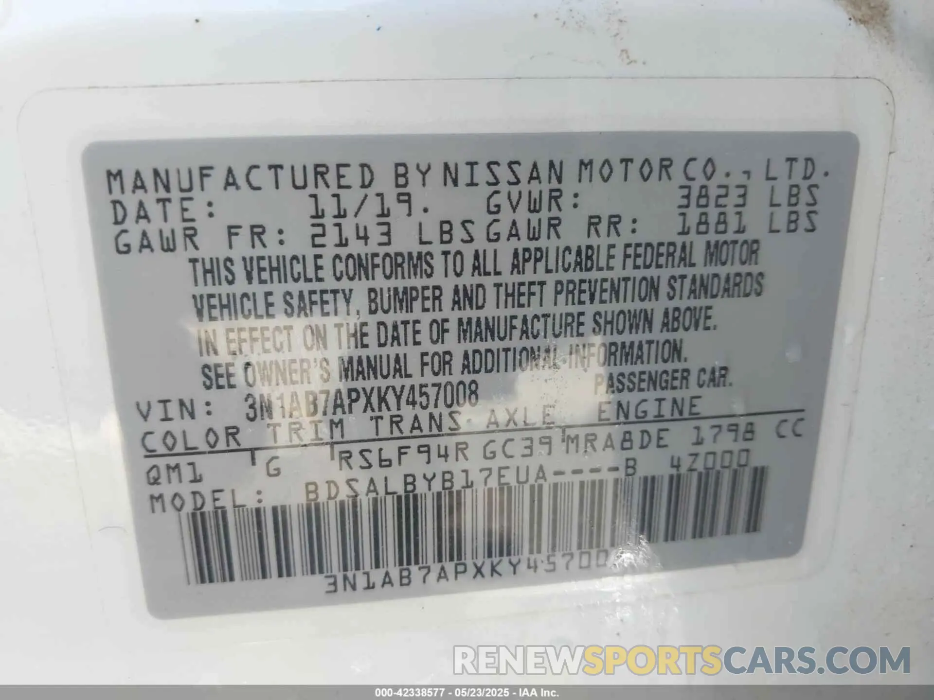 9 Photograph of a damaged car 3N1AB7APXKY457008 NISSAN SENTRA 2019