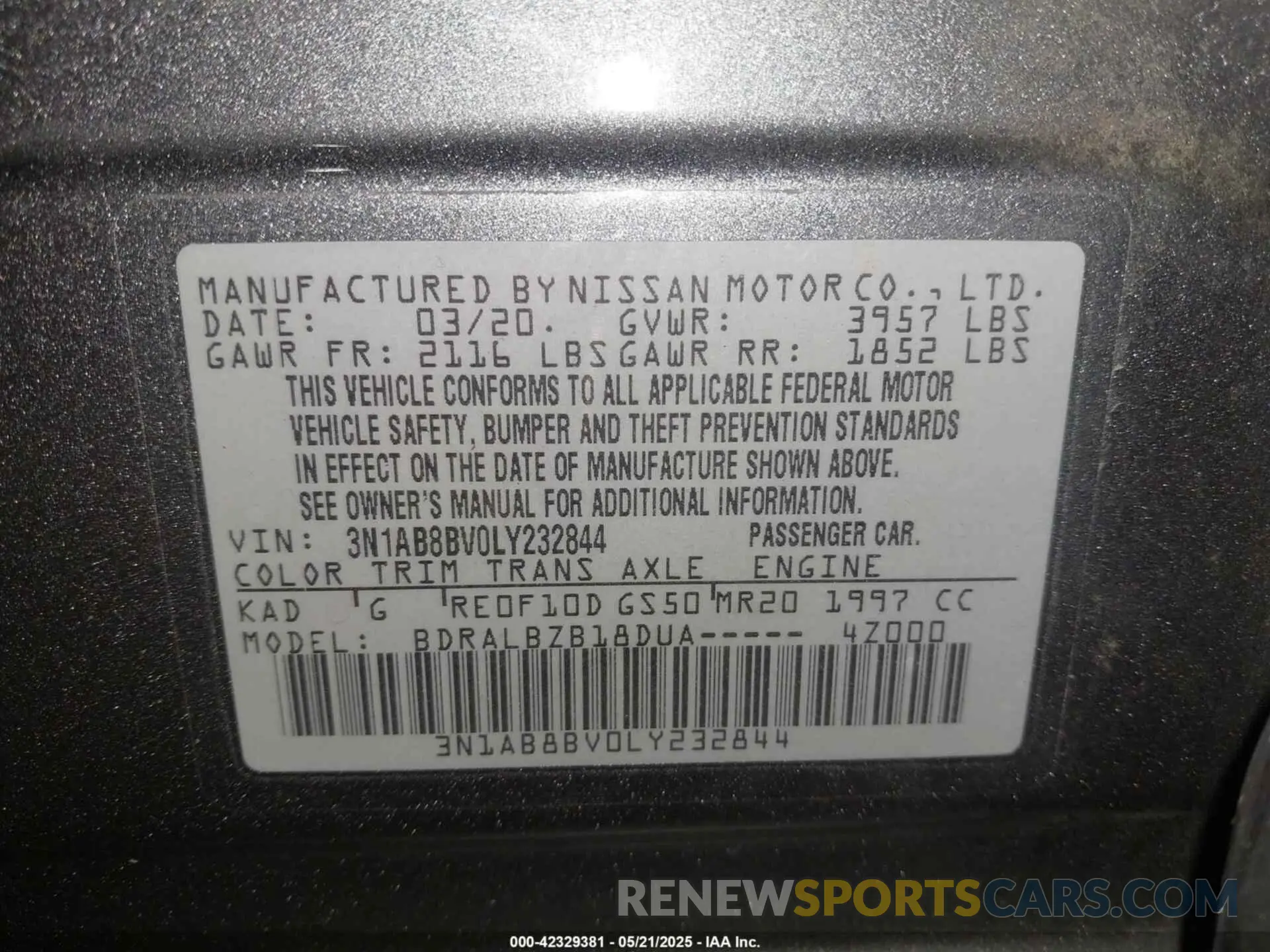 9 Photograph of a damaged car 3N1AB8BV0LY232844 NISSAN SENTRA 2020