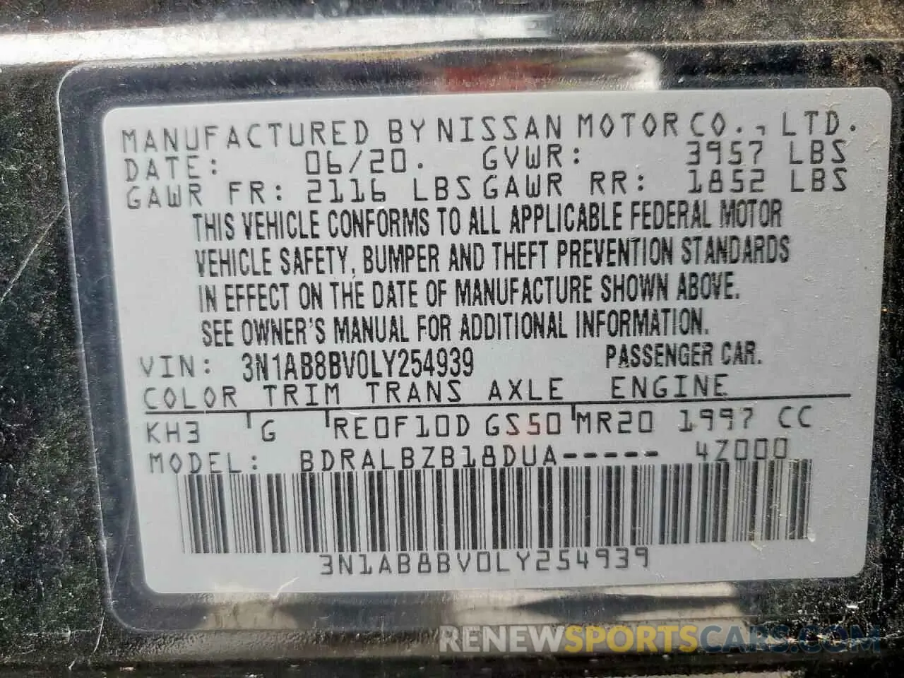 12 Photograph of a damaged car 3N1AB8BV0LY254939 NISSAN SENTRA 2020