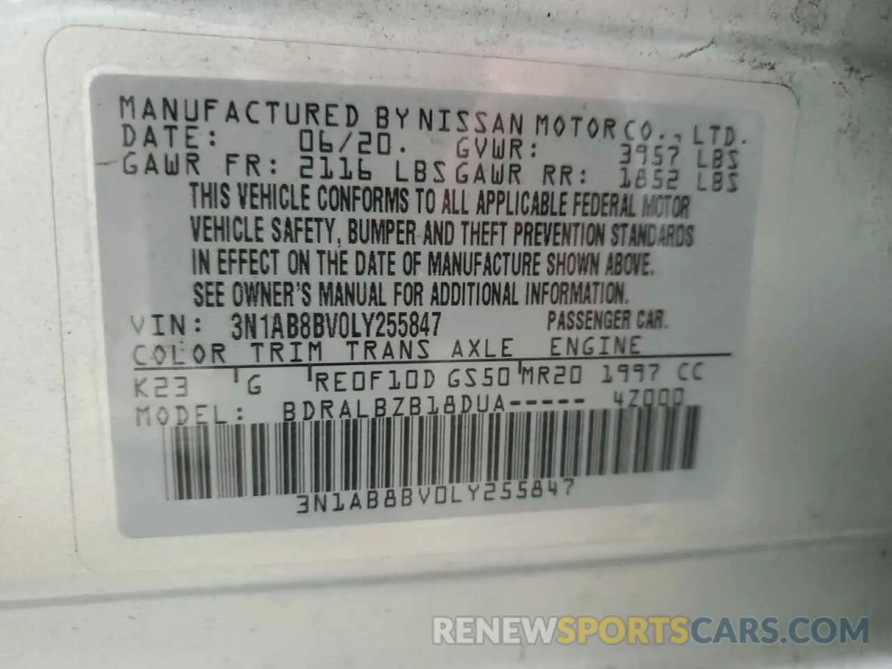 12 Photograph of a damaged car 3N1AB8BV0LY255847 NISSAN SENTRA 2020