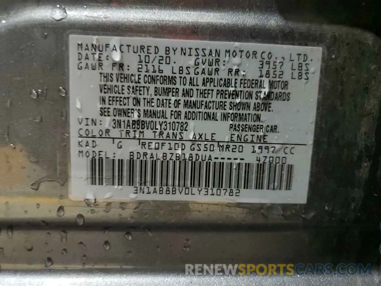 13 Photograph of a damaged car 3N1AB8BV0LY310782 NISSAN SENTRA 2020