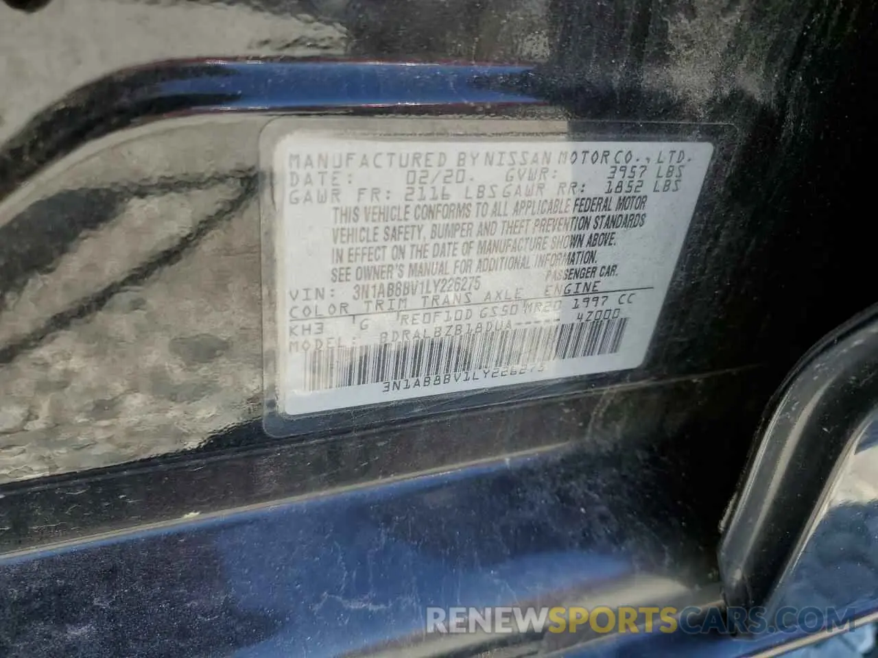 13 Photograph of a damaged car 3N1AB8BV1LY226275 NISSAN SENTRA 2020