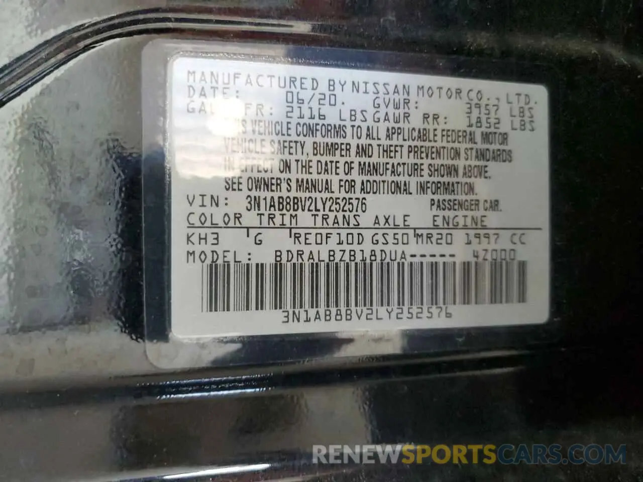 13 Photograph of a damaged car 3N1AB8BV2LY252576 NISSAN SENTRA 2020