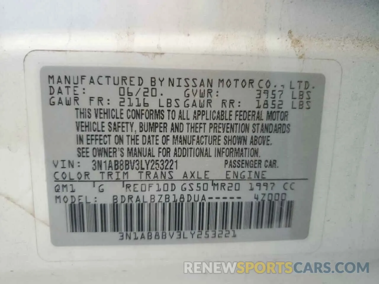12 Photograph of a damaged car 3N1AB8BV3LY253221 NISSAN SENTRA 2020