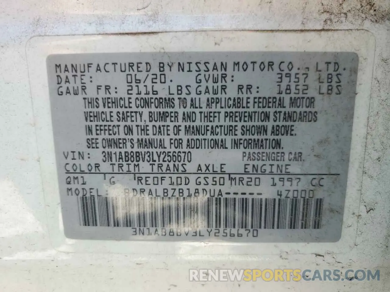 12 Photograph of a damaged car 3N1AB8BV3LY256670 NISSAN SENTRA 2020