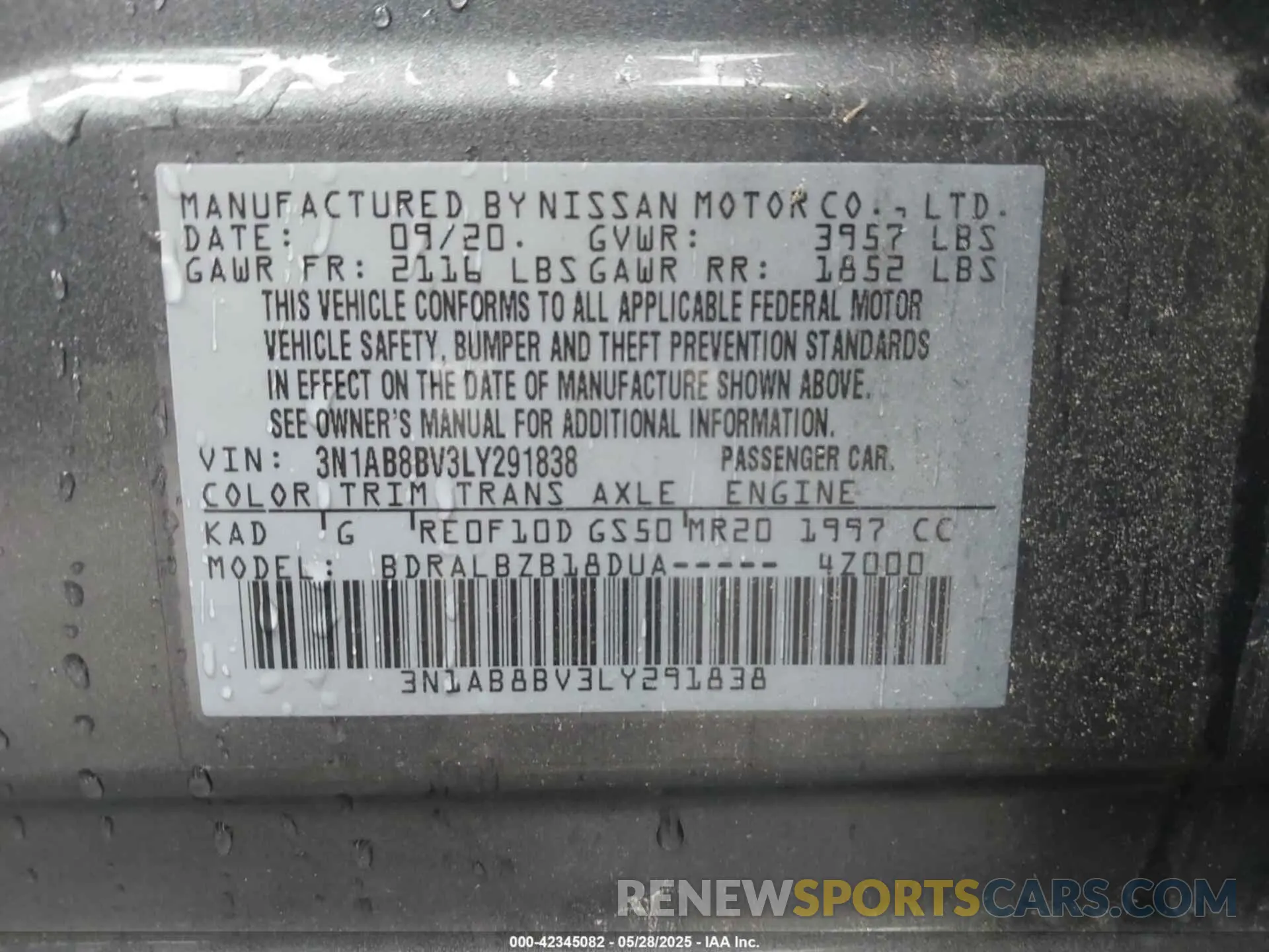 9 Photograph of a damaged car 3N1AB8BV3LY291838 NISSAN SENTRA 2020