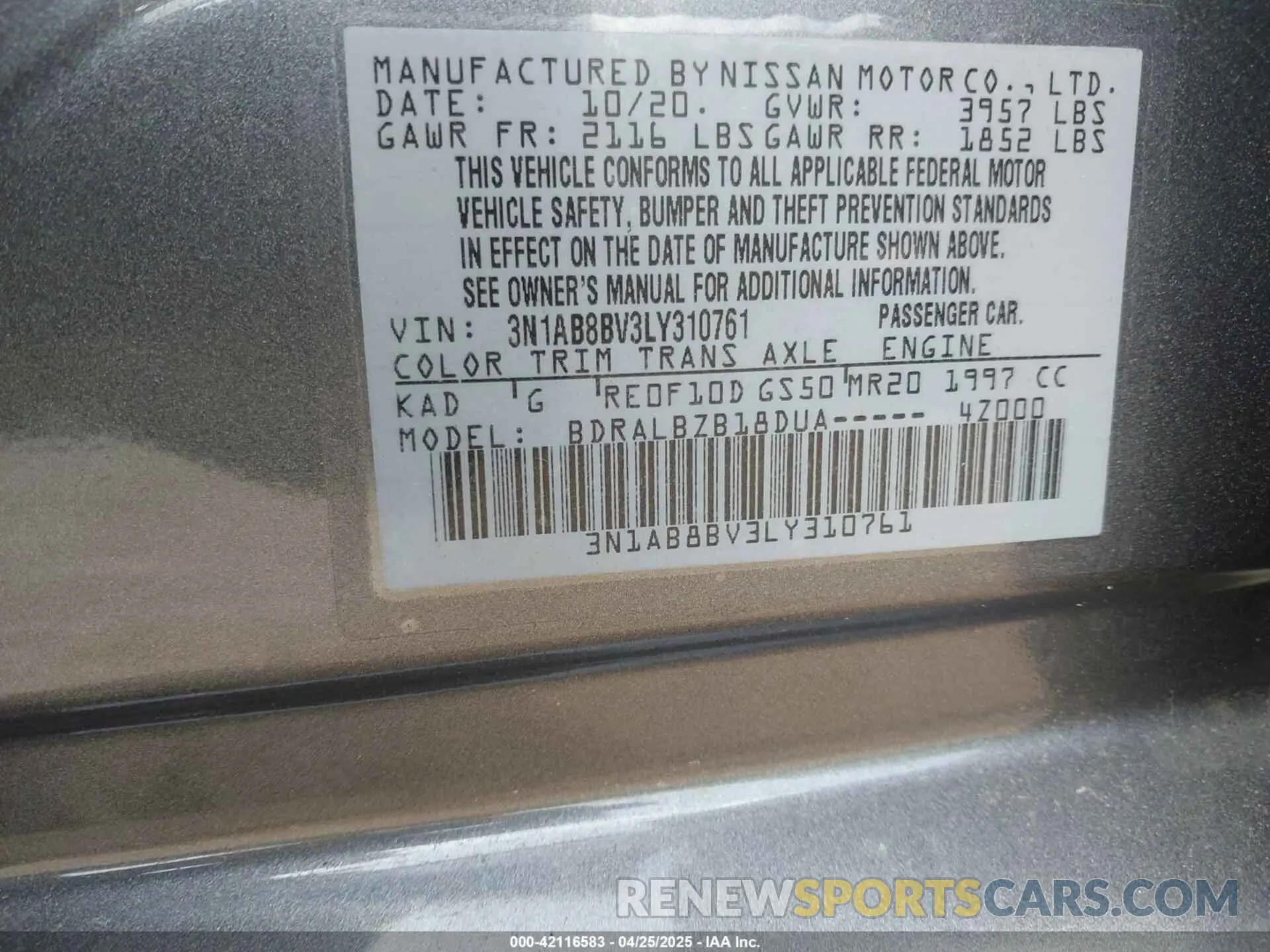 9 Photograph of a damaged car 3N1AB8BV3LY310761 NISSAN SENTRA 2020