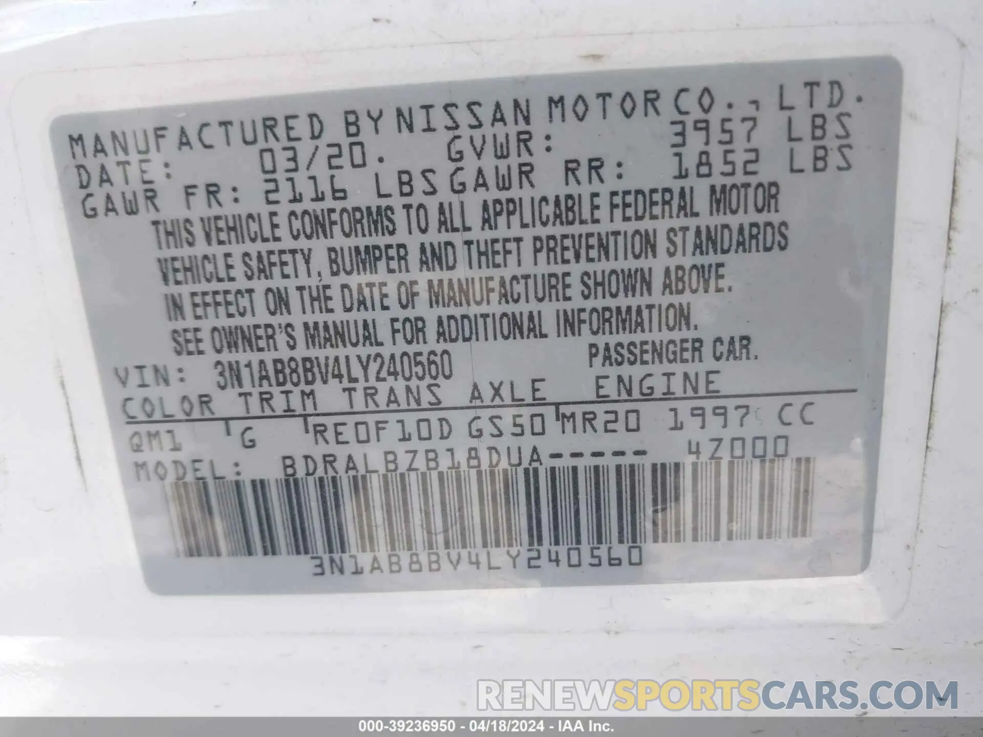 9 Photograph of a damaged car 3N1AB8BV4LY240560 NISSAN SENTRA 2020