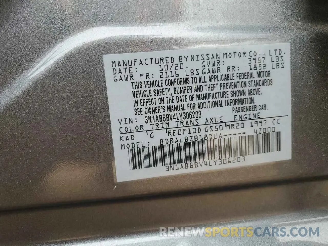12 Photograph of a damaged car 3N1AB8BV4LY306203 NISSAN SENTRA 2020