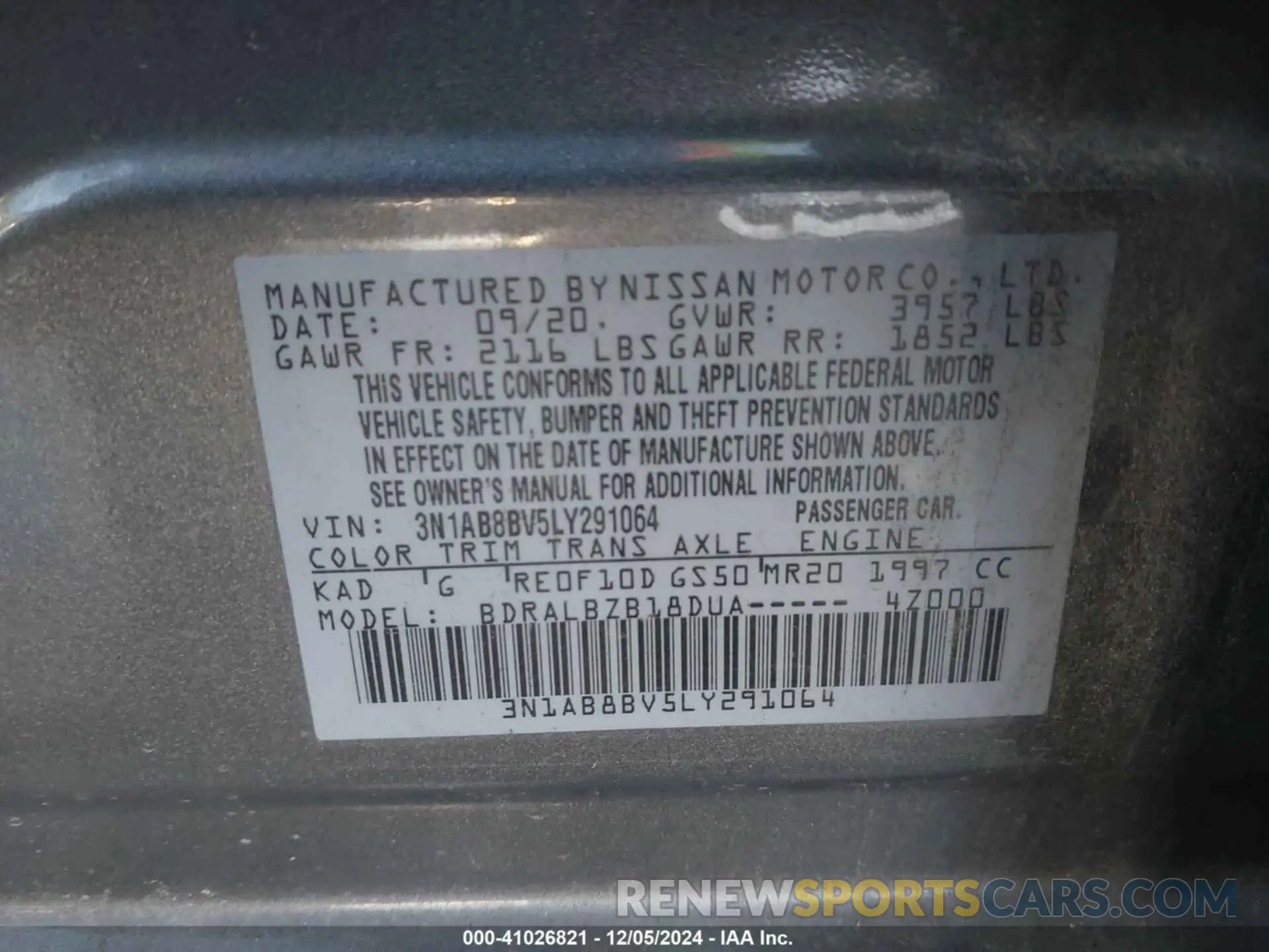 9 Photograph of a damaged car 3N1AB8BV5LY291064 NISSAN SENTRA 2020