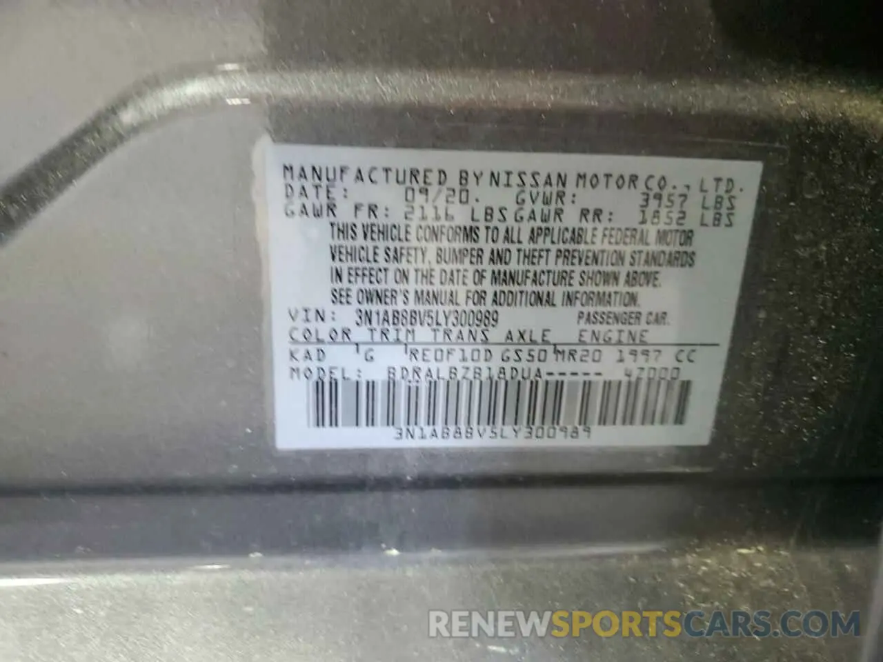 12 Photograph of a damaged car 3N1AB8BV5LY300989 NISSAN SENTRA 2020