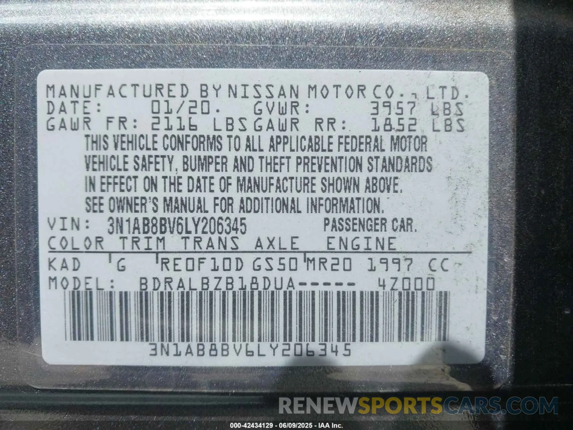 9 Photograph of a damaged car 3N1AB8BV6LY206345 NISSAN SENTRA 2020