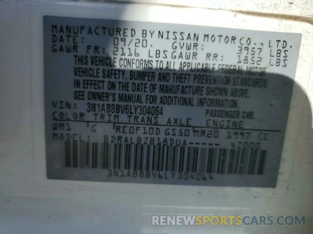 14 Photograph of a damaged car 3N1AB8BV6LY304064 NISSAN SENTRA 2020