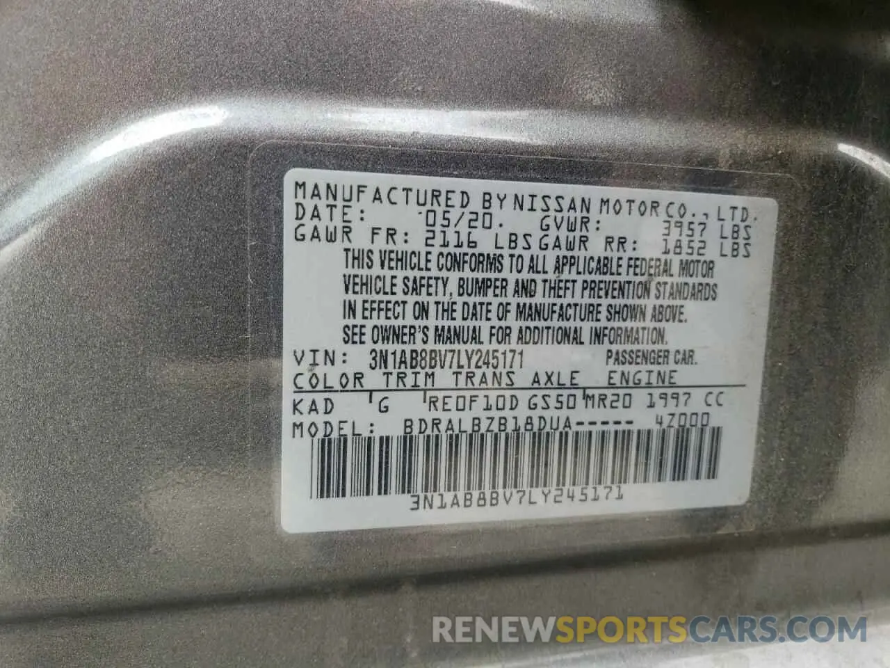12 Photograph of a damaged car 3N1AB8BV7LY245171 NISSAN SENTRA 2020