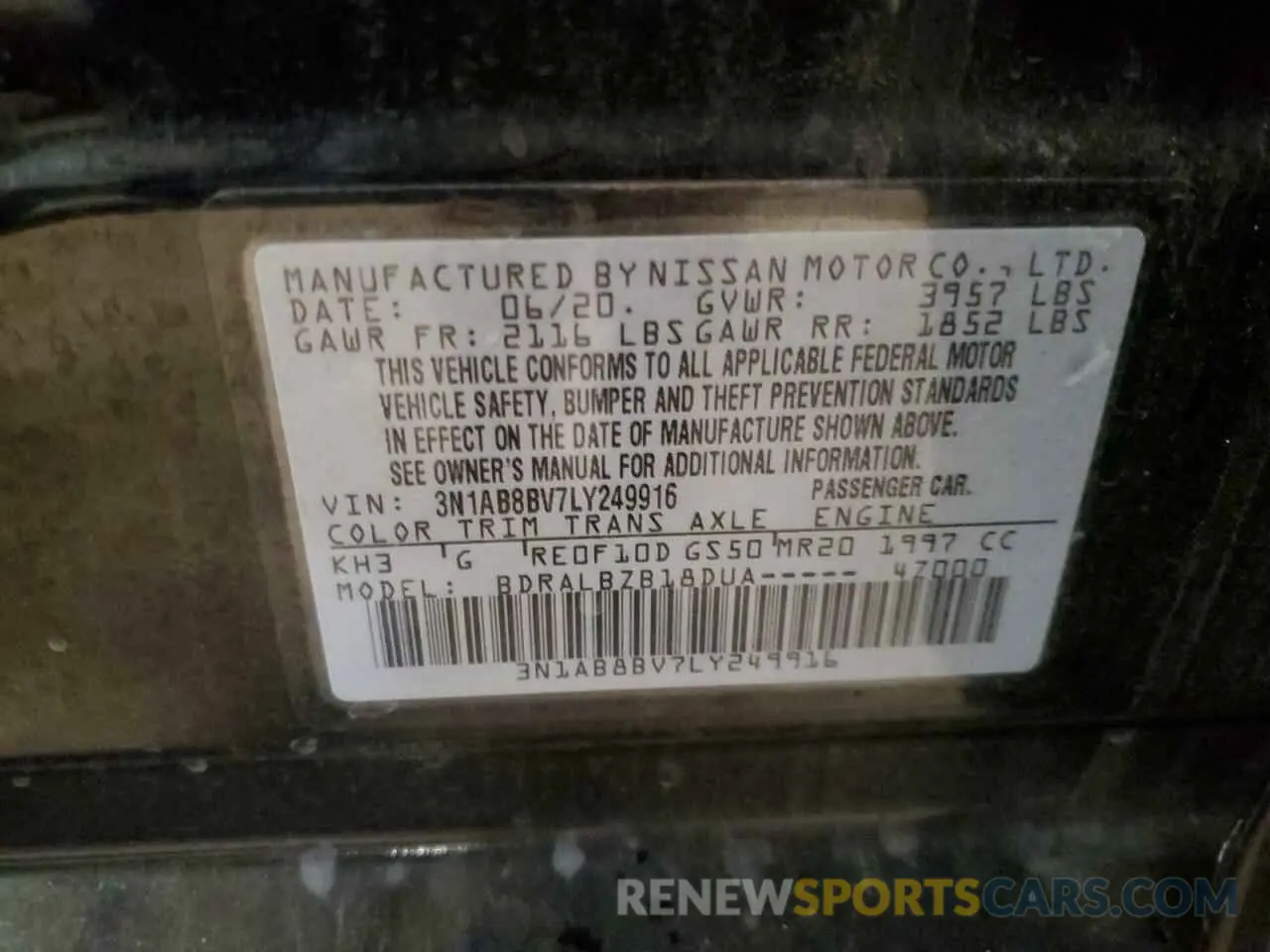 14 Photograph of a damaged car 3N1AB8BV7LY249916 NISSAN SENTRA 2020