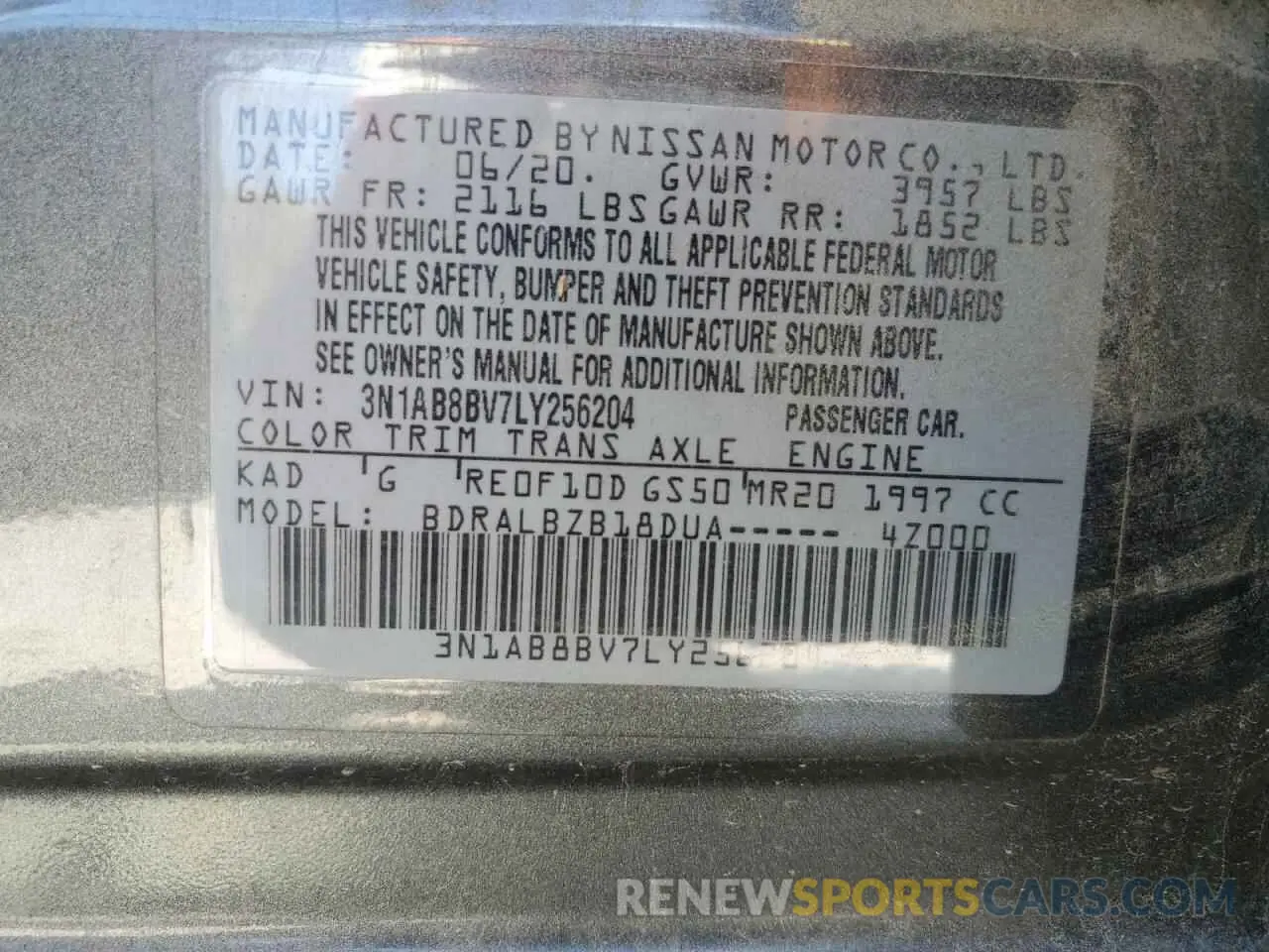12 Photograph of a damaged car 3N1AB8BV7LY256204 NISSAN SENTRA 2020