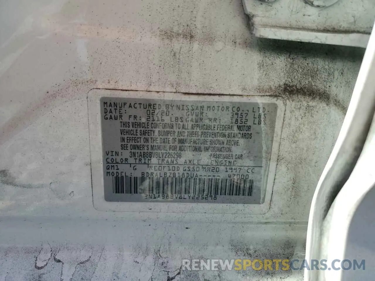13 Photograph of a damaged car 3N1AB8BV8LY225298 NISSAN SENTRA 2020