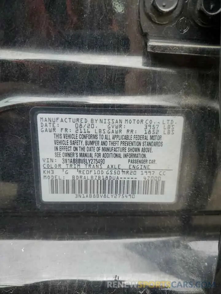 12 Photograph of a damaged car 3N1AB8BV8LY275490 NISSAN SENTRA 2020